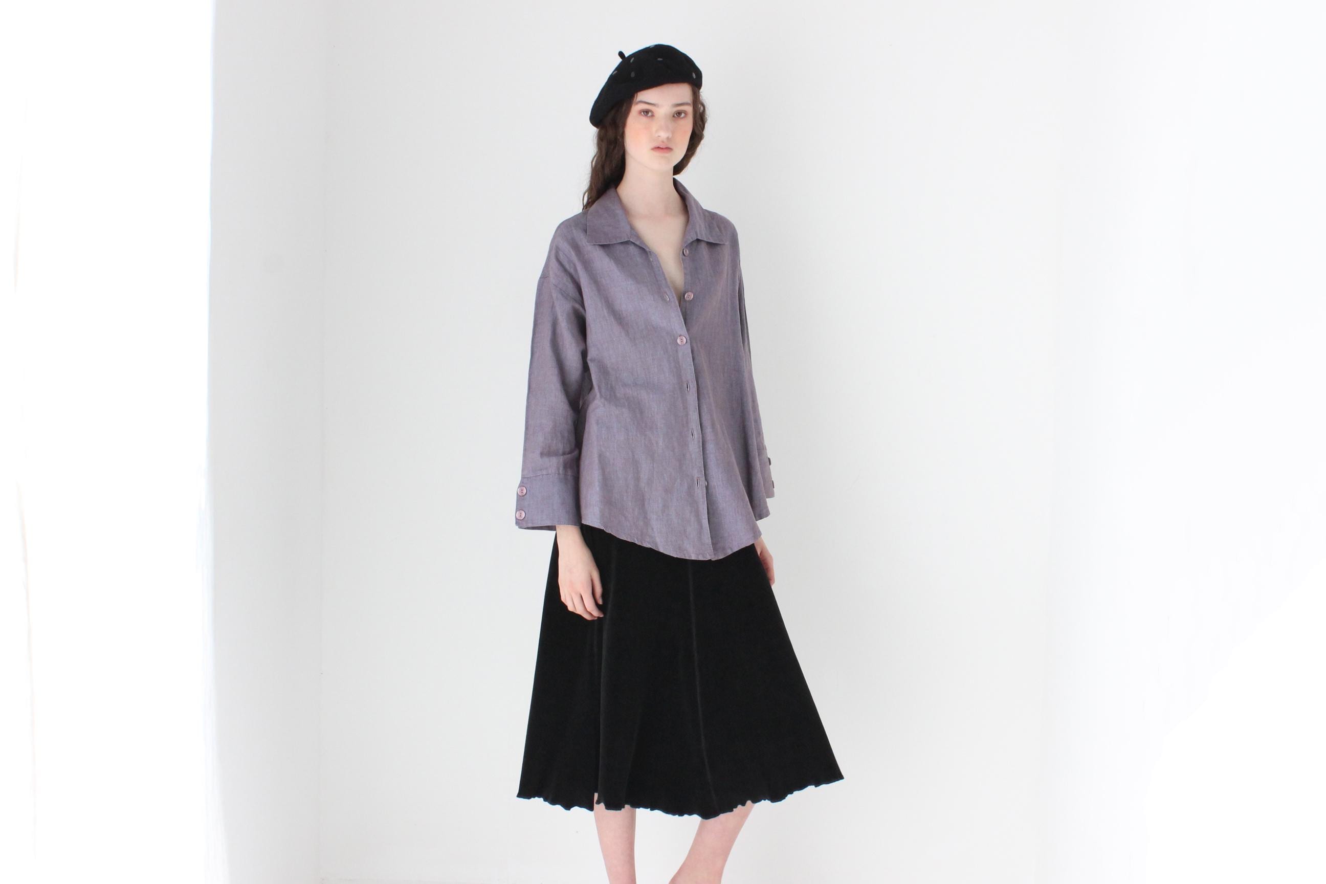 FRENCH COLLECTION 90s Lavender Linen Smock Shirt