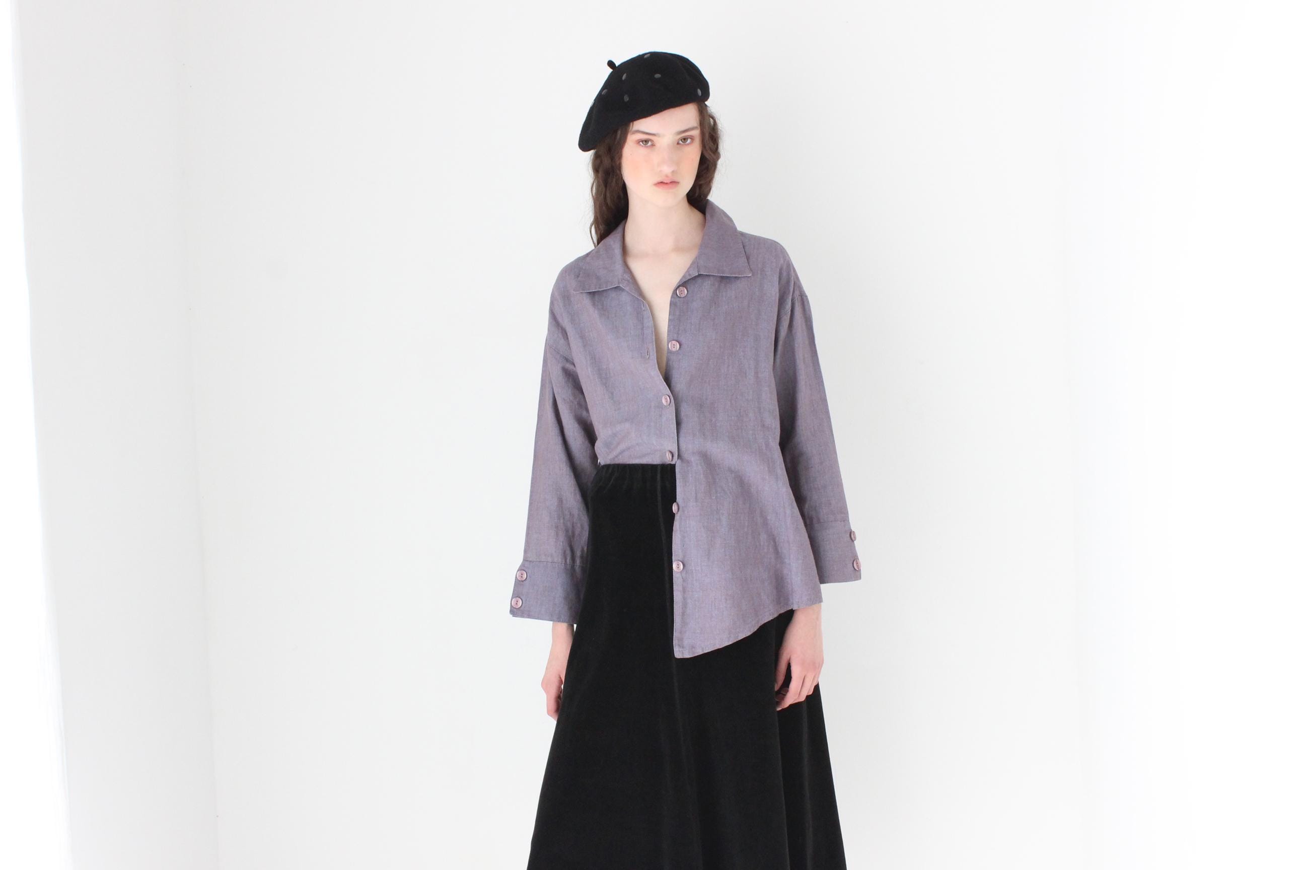 FRENCH COLLECTION 90s Lavender Linen Smock Shirt