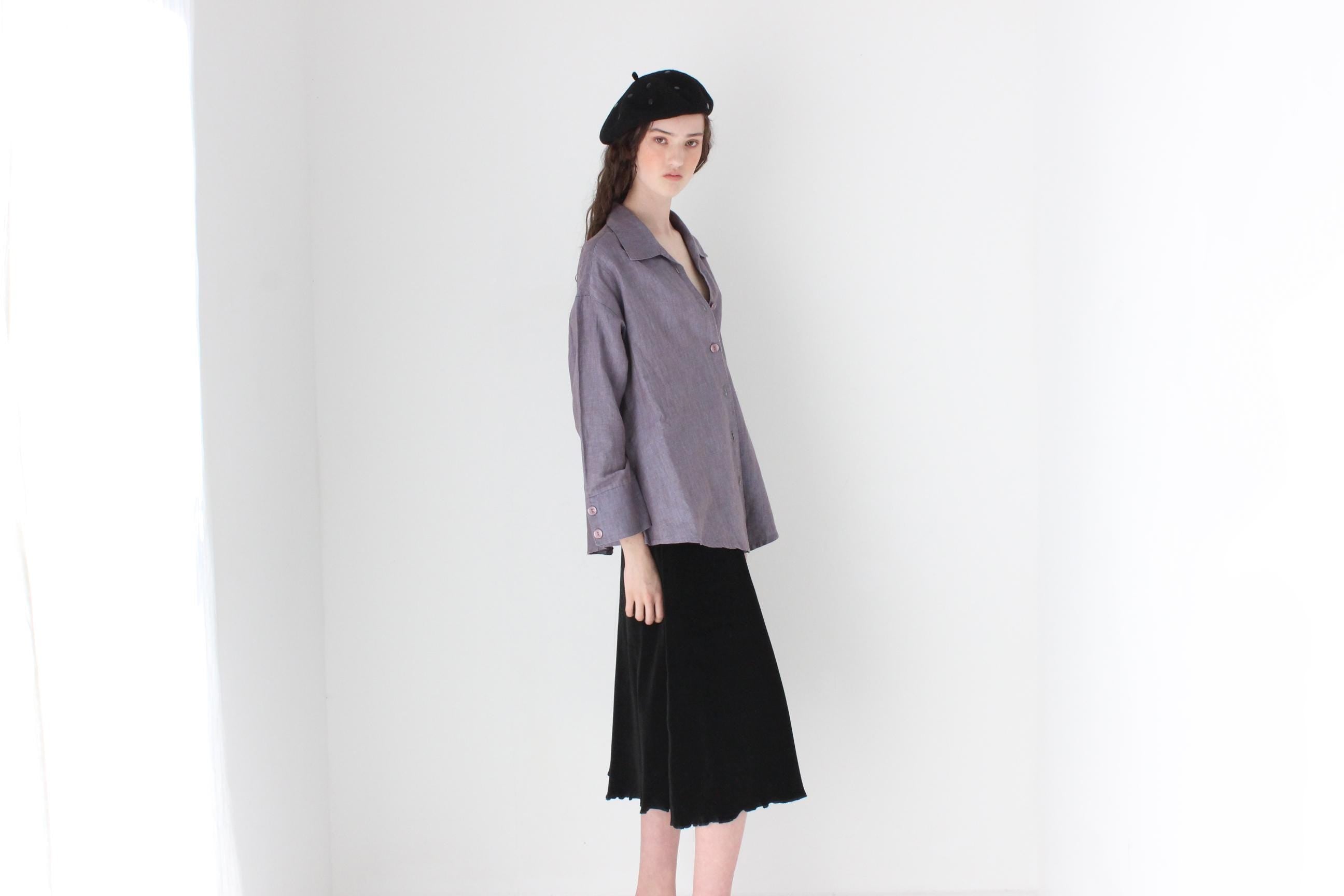 FRENCH COLLECTION 90s Lavender Linen Smock Shirt