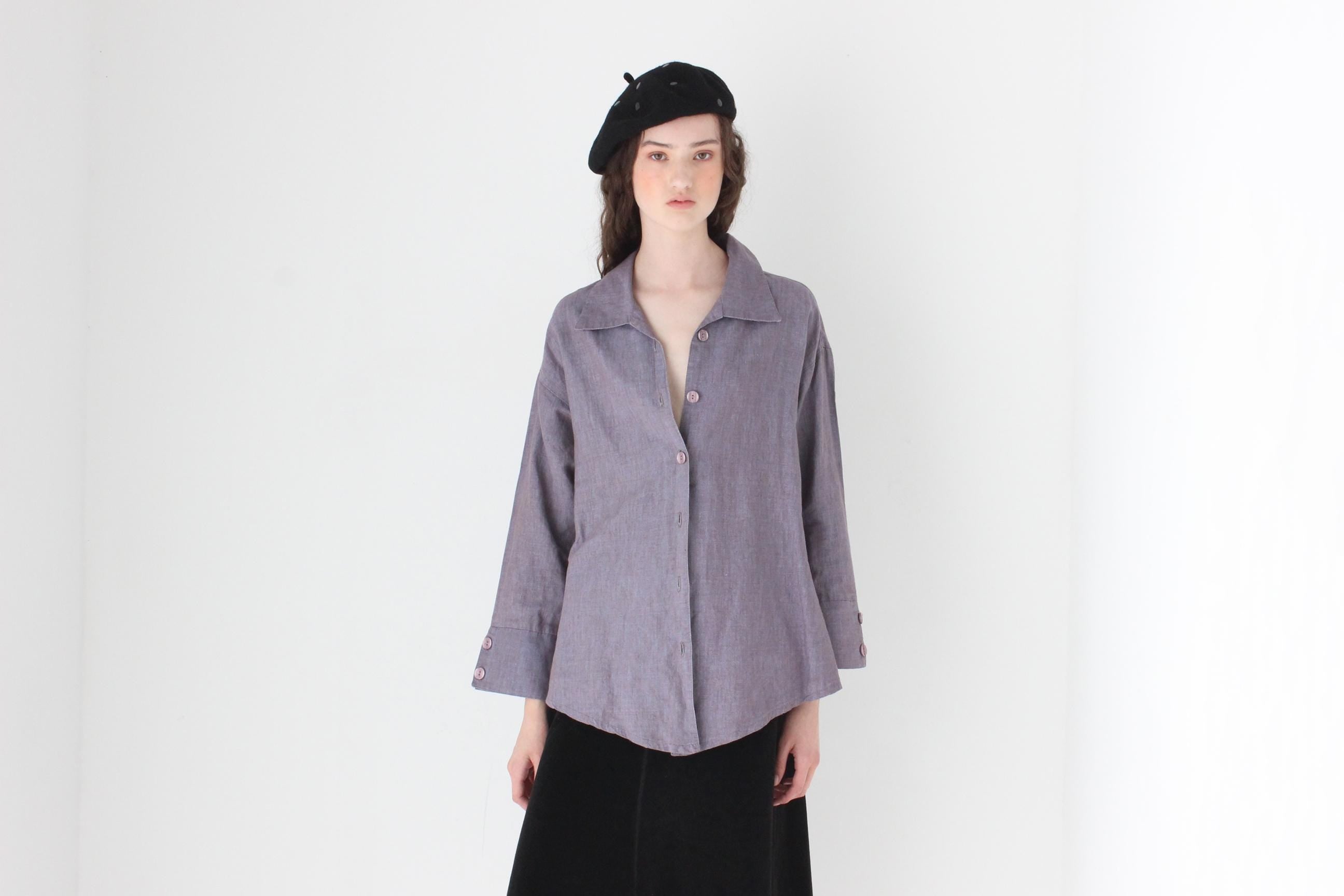 FRENCH COLLECTION 90s Lavender Linen Smock Shirt