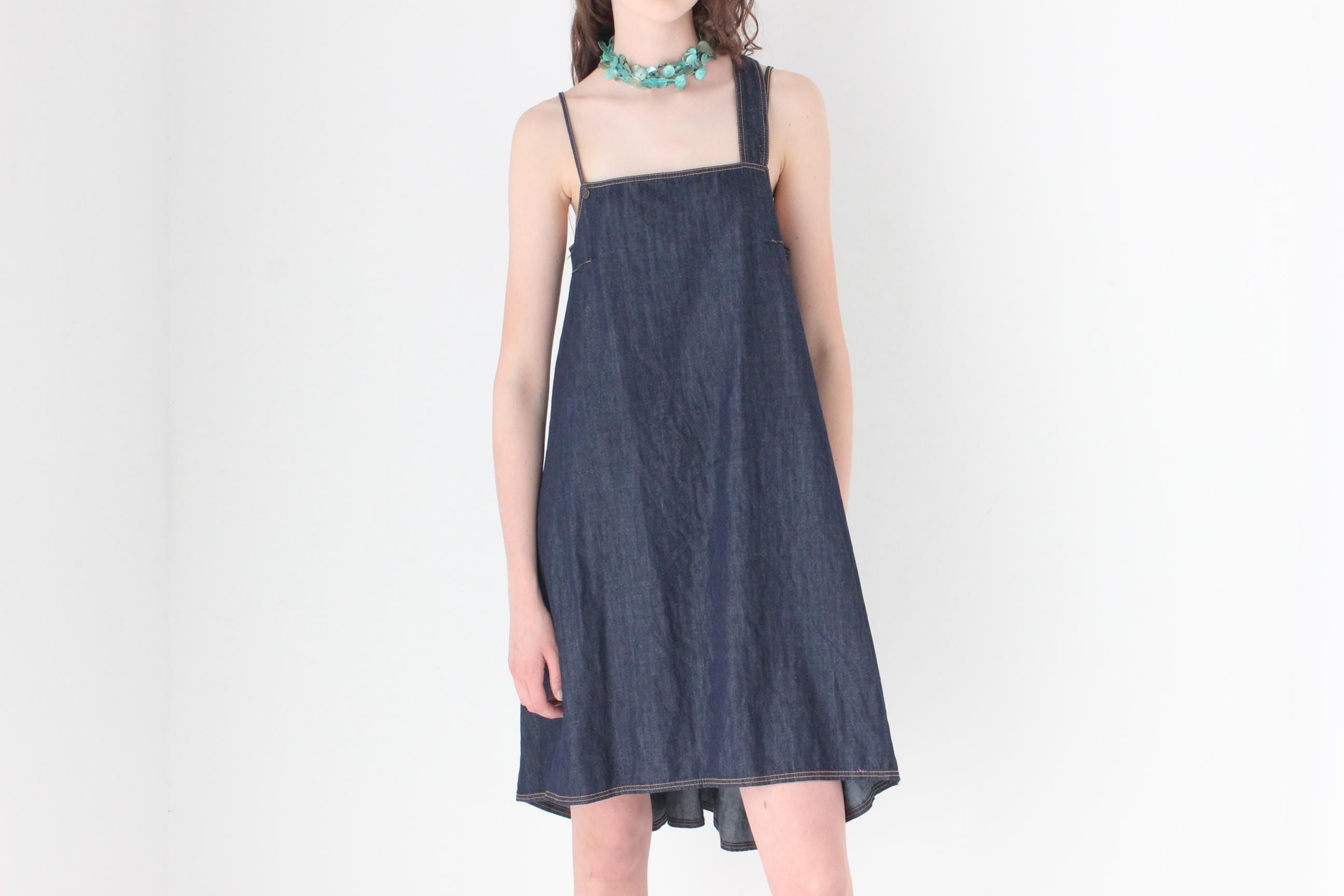 FRENCH COLLECTION Y2K Cop Copine Dark Denim Techwear Trapeze Dress