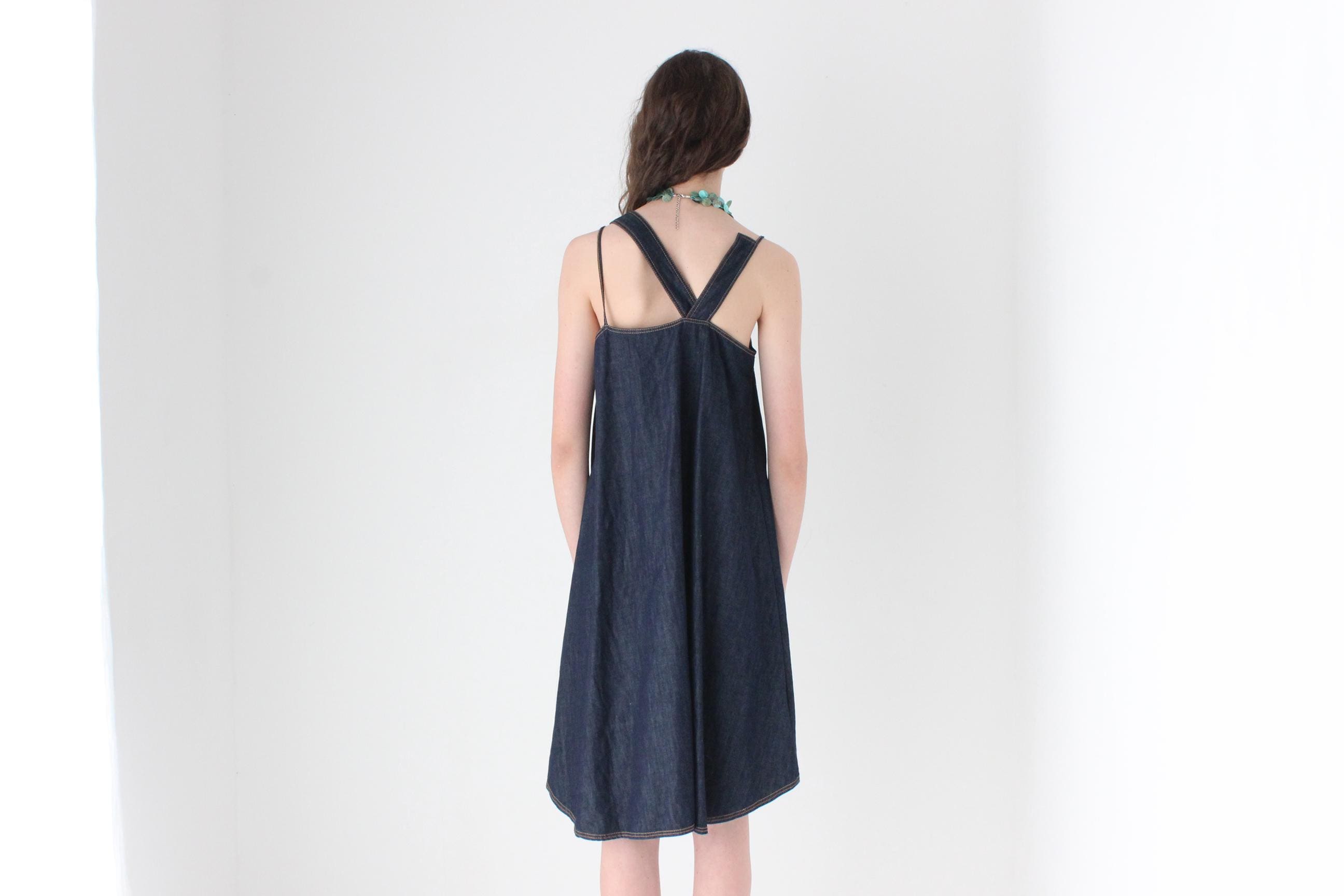 FRENCH COLLECTION Y2K Cop Copine Dark Denim Techwear Trapeze Dress