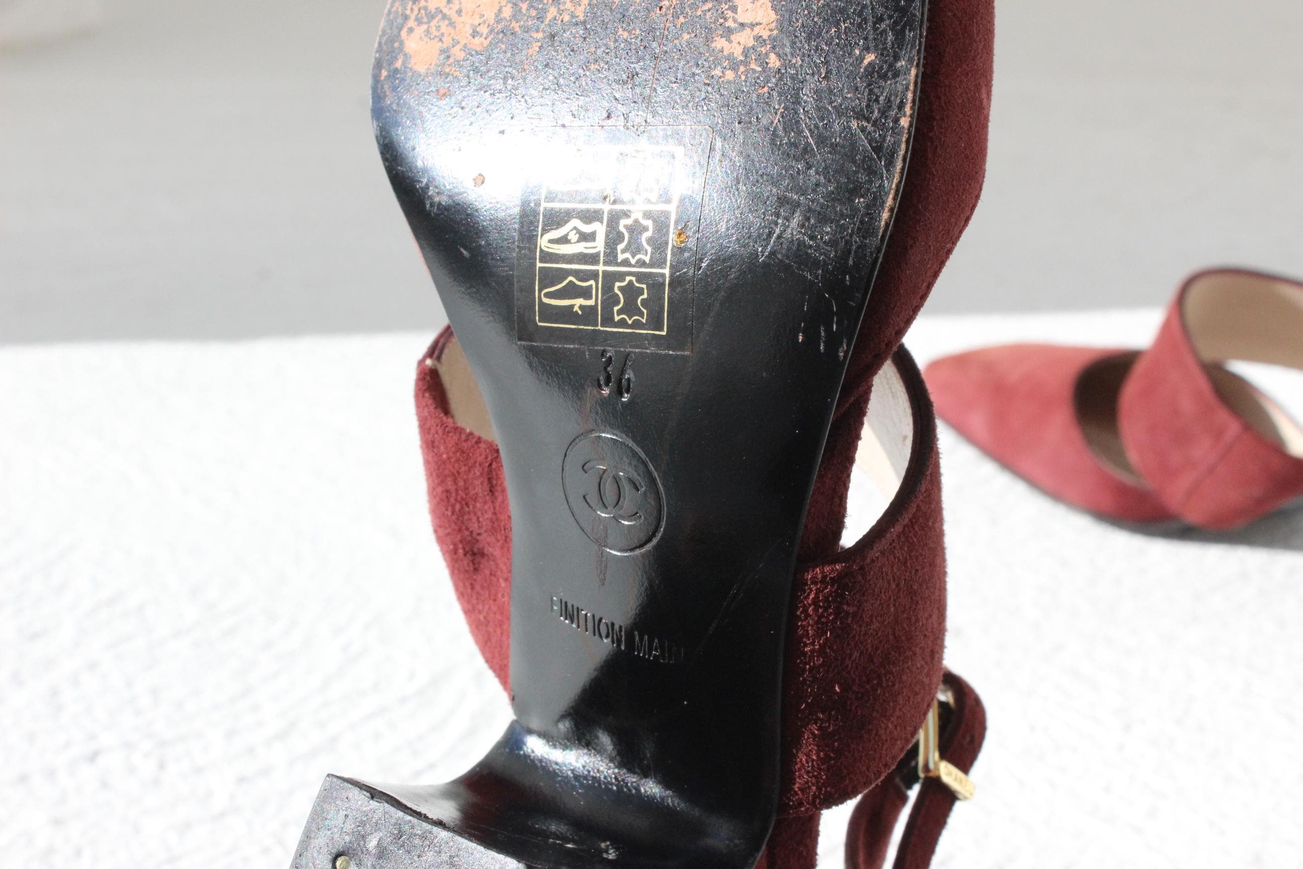 FRENCH COLLECTION Vintage 90s Chanel Suede Sculptural Square Toe Mary Jane Sandals ~ Euro 36