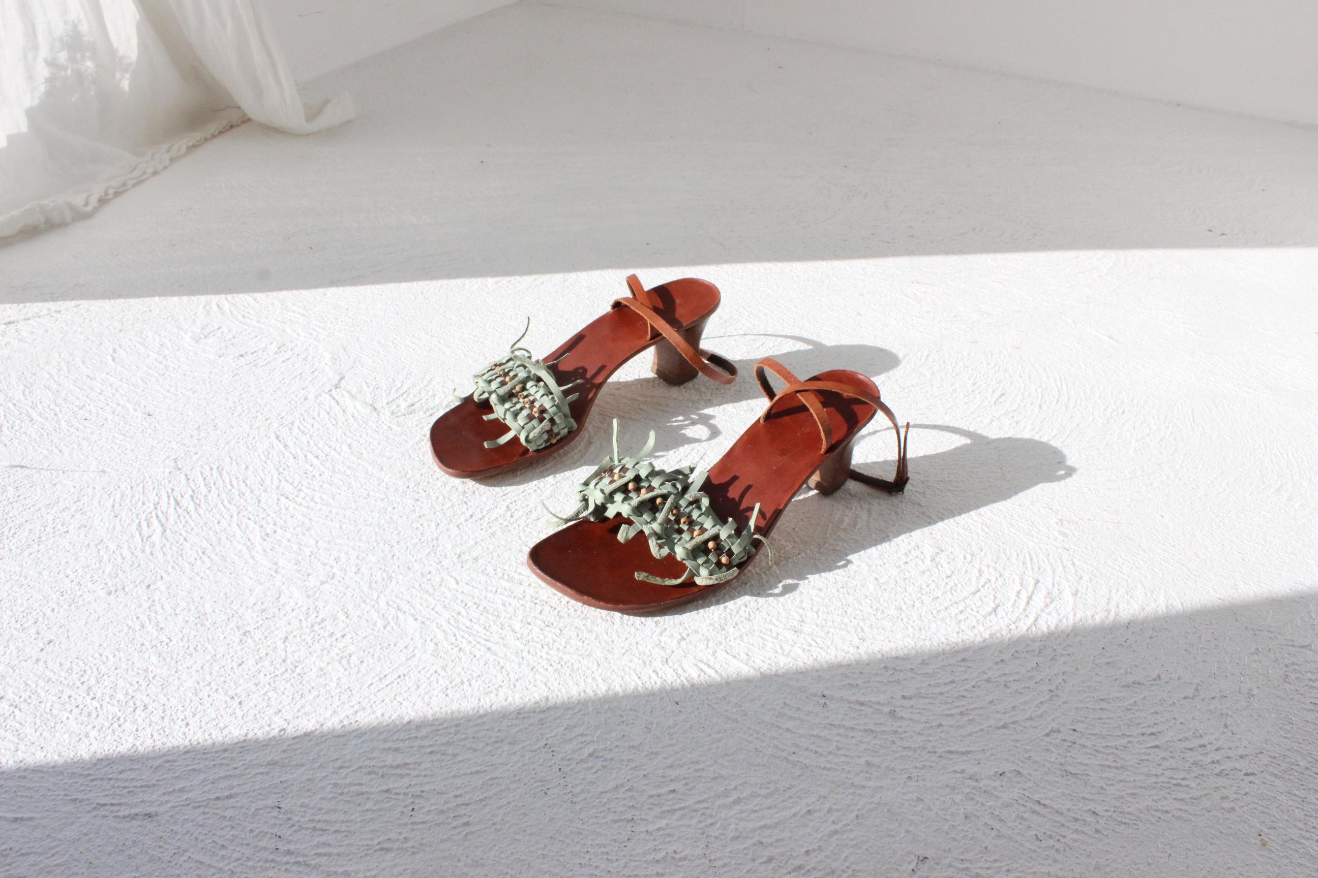 FRENCH COLLECTION Y2K Handmade Italian Leather Sandal Heels ~ Euro 39