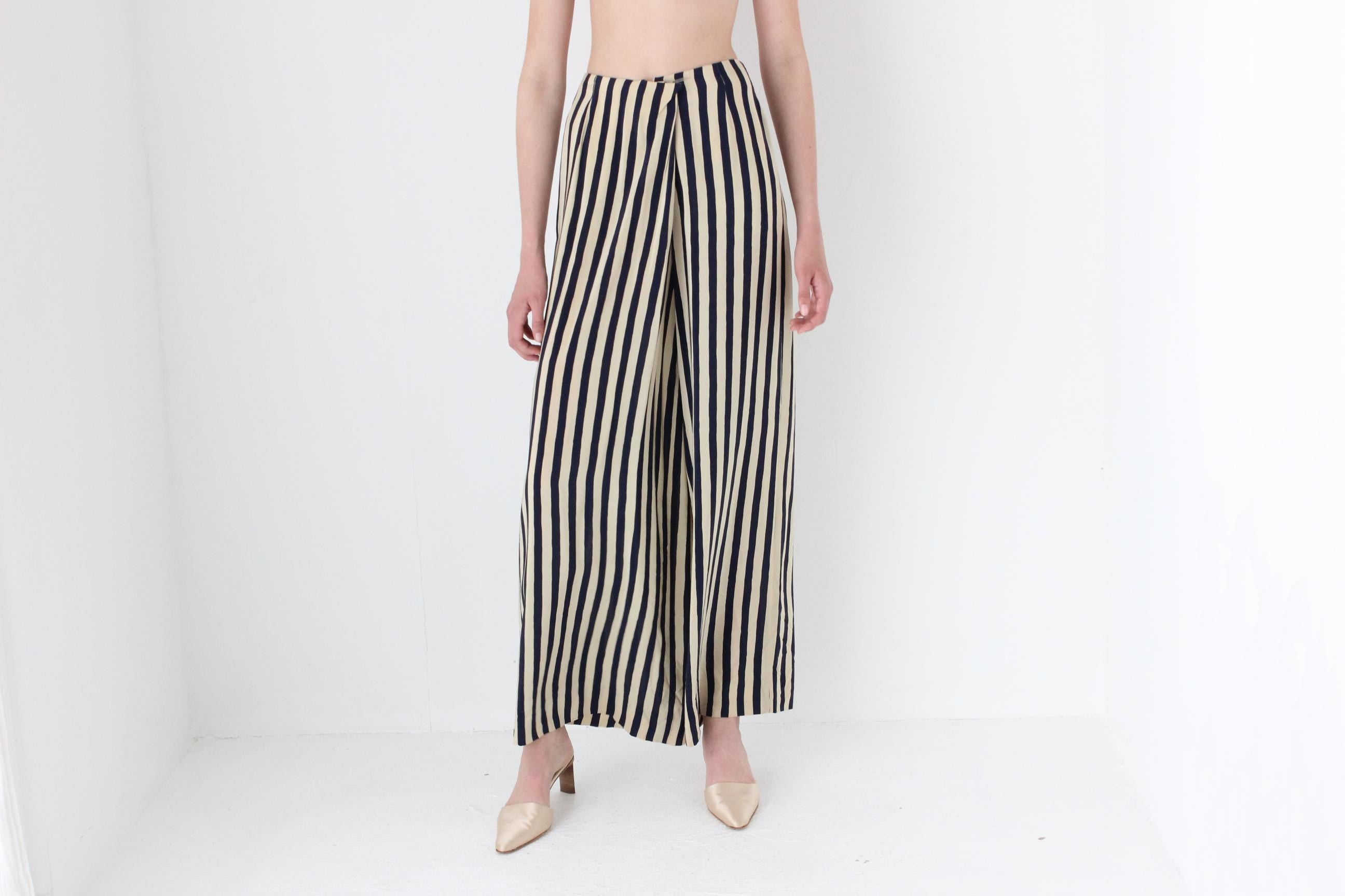 FRENCH COLLECTION 90s Emporio Armani Striped Silk Wide Leg Pants