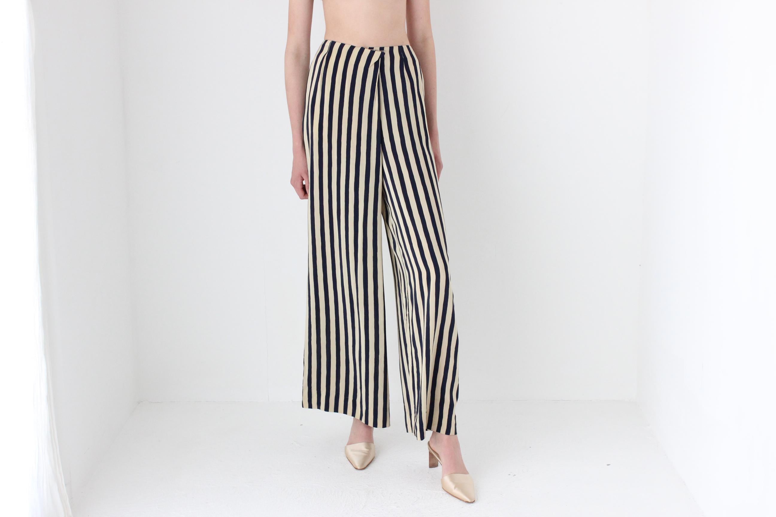 FRENCH COLLECTION 90s Emporio Armani Striped Silk Wide Leg Pants