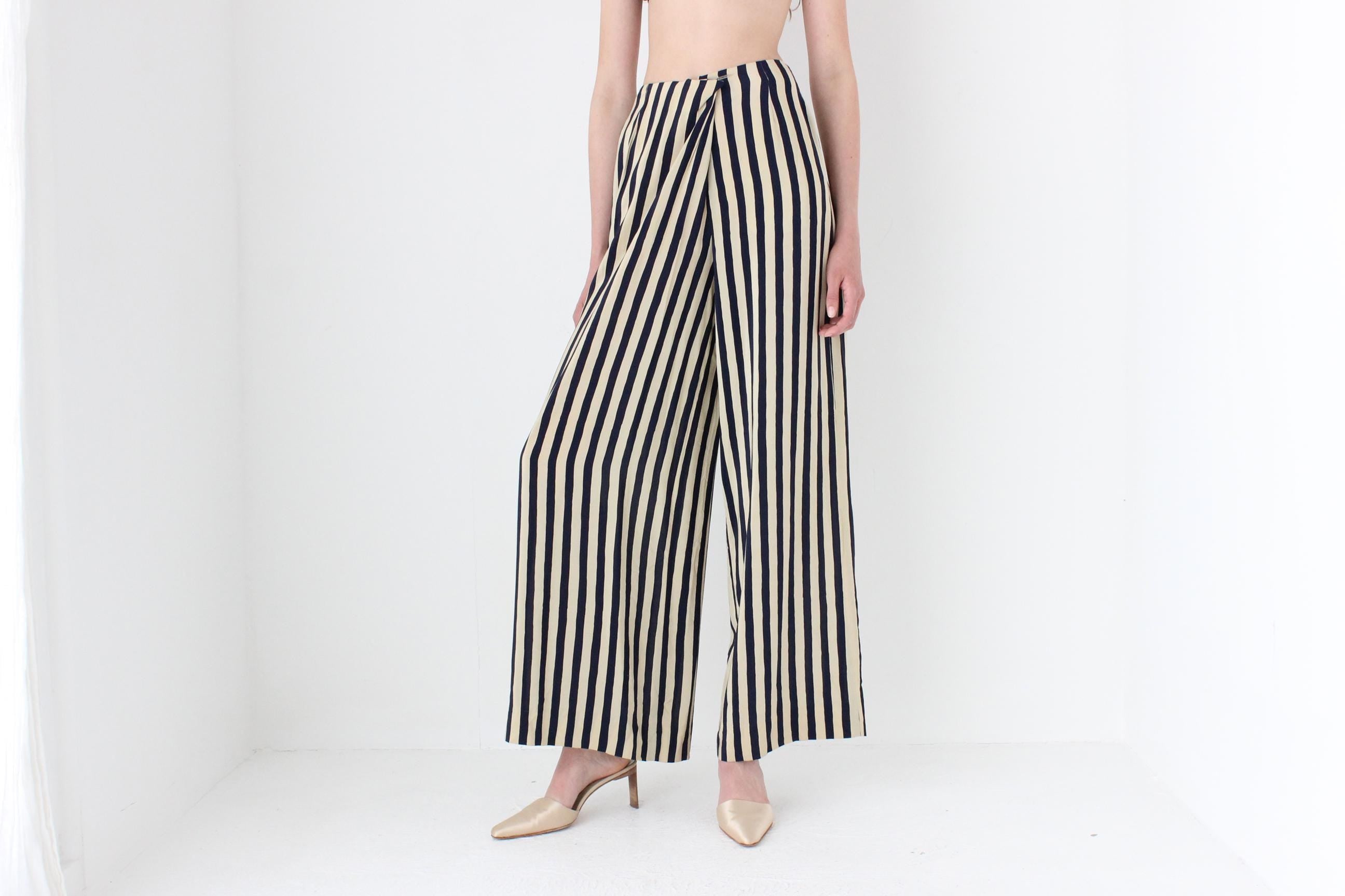 FRENCH COLLECTION 90s Emporio Armani Striped Silk Wide Leg Pants