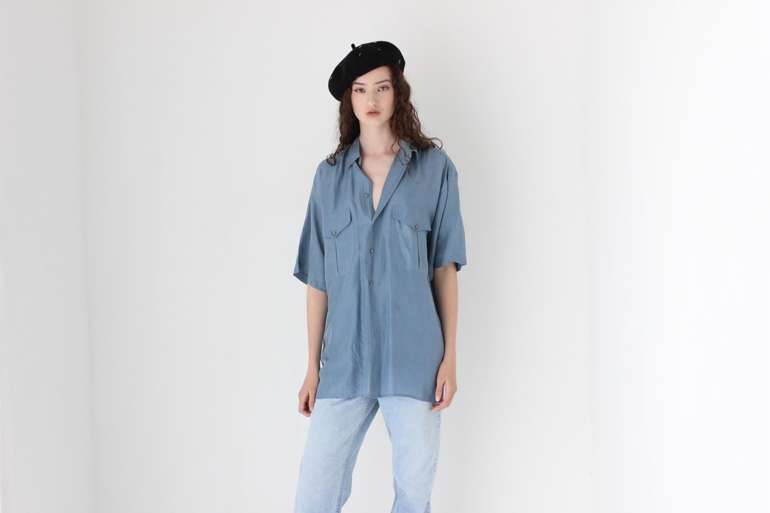 FRENCH COLLECTION 80s Pure Silk Boxy Blue Shirt