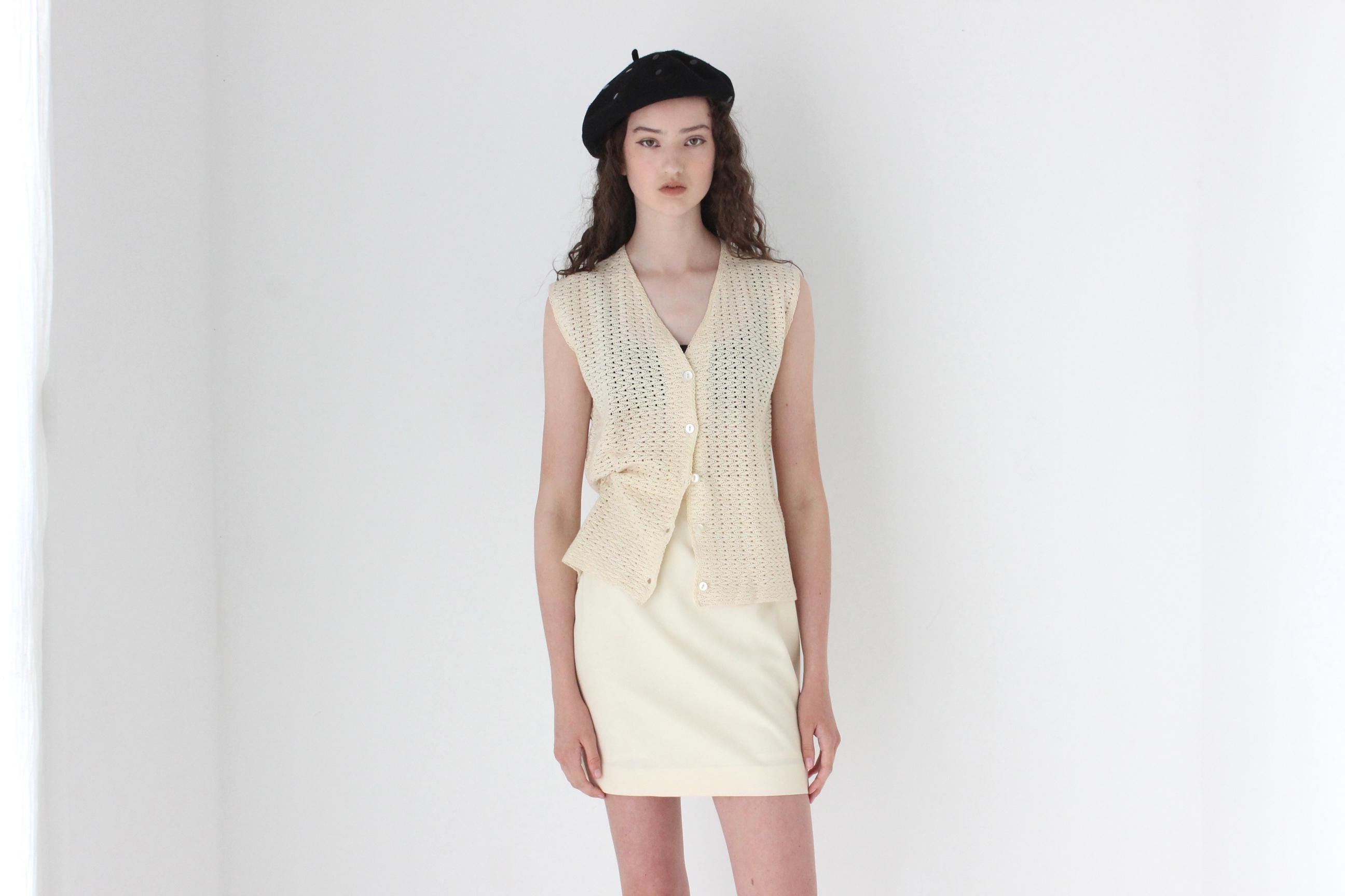 FRENCH COLLECTION 70s Cream Knit Vest