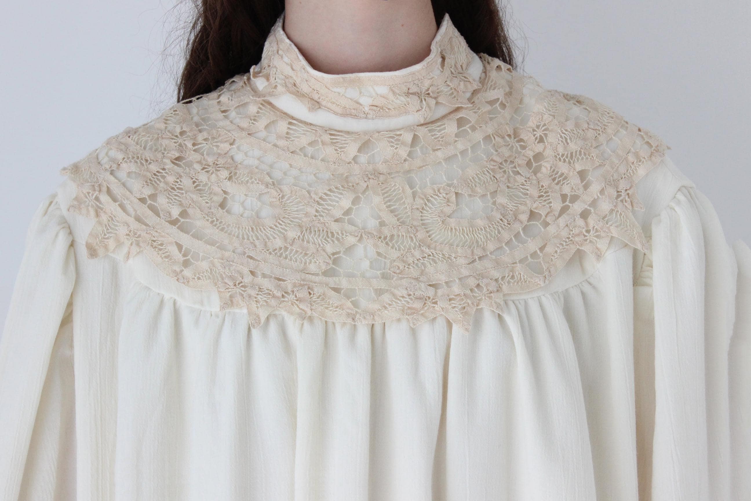 FRENCH COLLECTION 70s Gauze & Cotton Lace Artist Smock Top