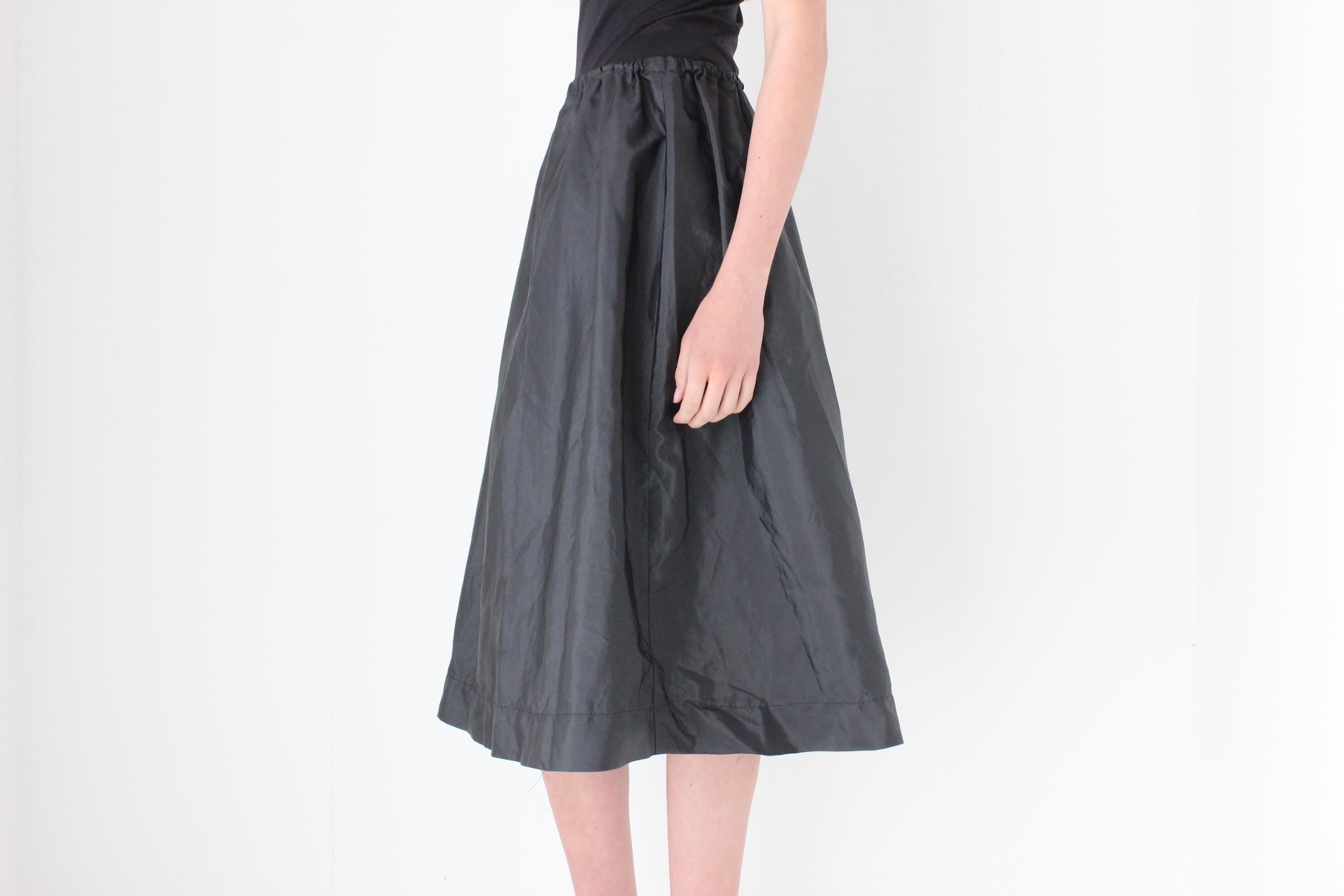 FRENCH COLLECTION 80s Taffeta Stretch Waist Midi Skirt