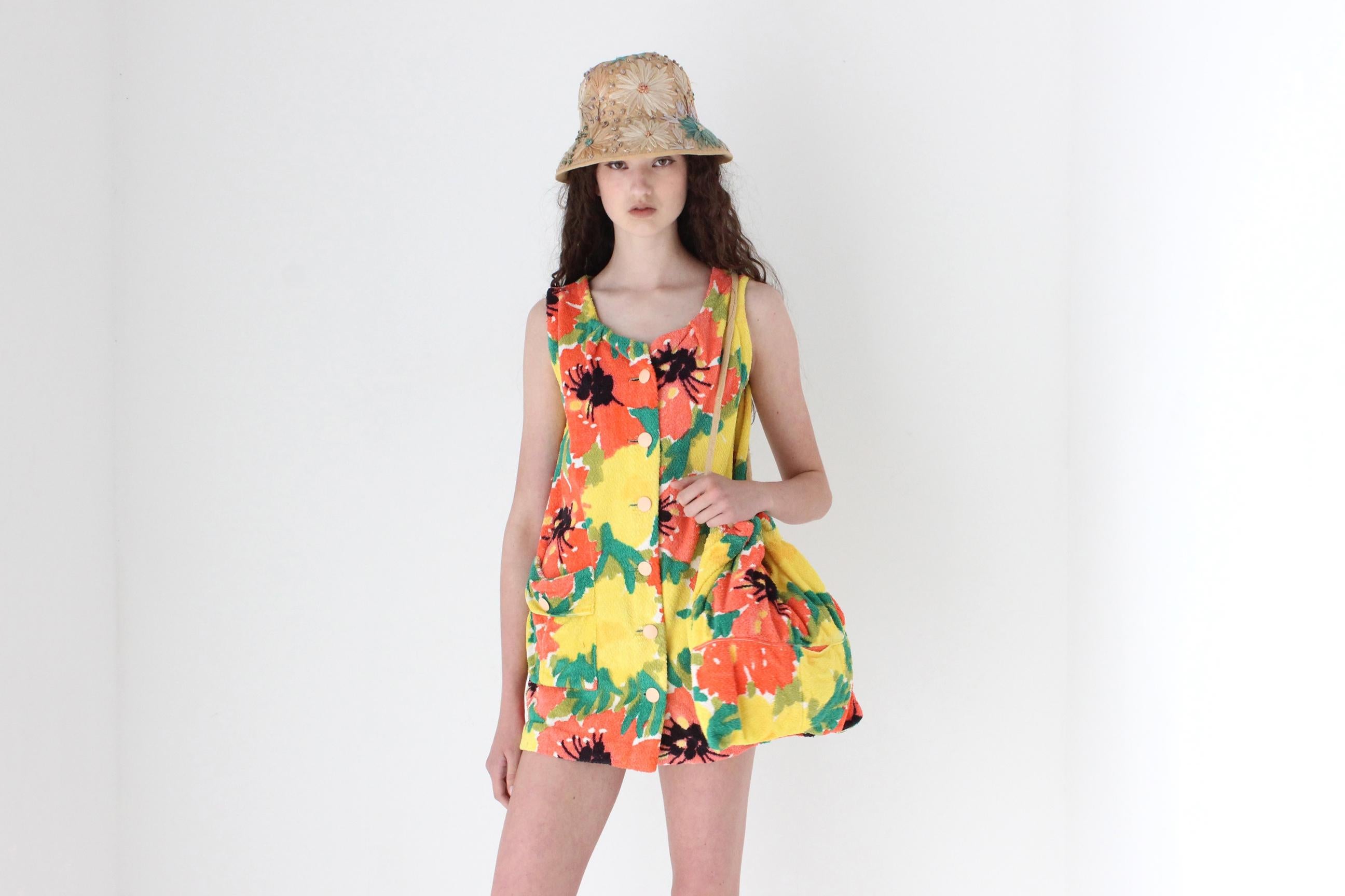 FRENCH COLLECTION 70s Rainbow Floral Towelling Beach Set