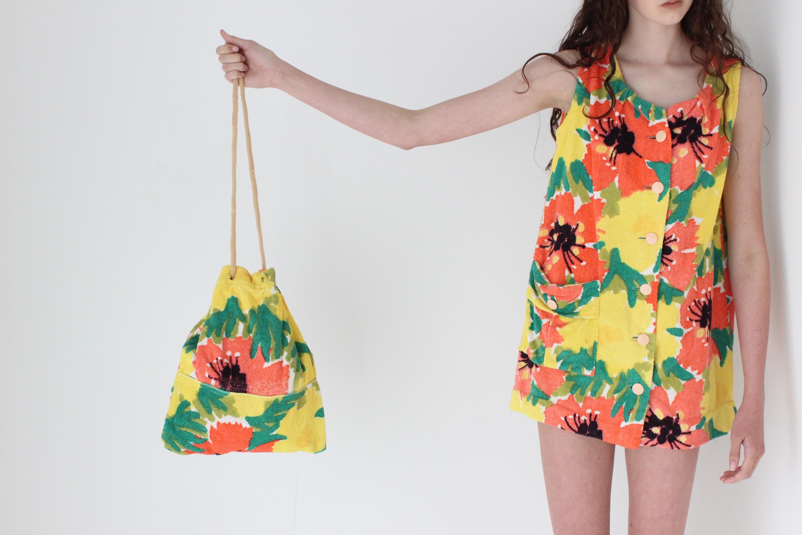 FRENCH COLLECTION 70s Rainbow Floral Towelling Beach Set