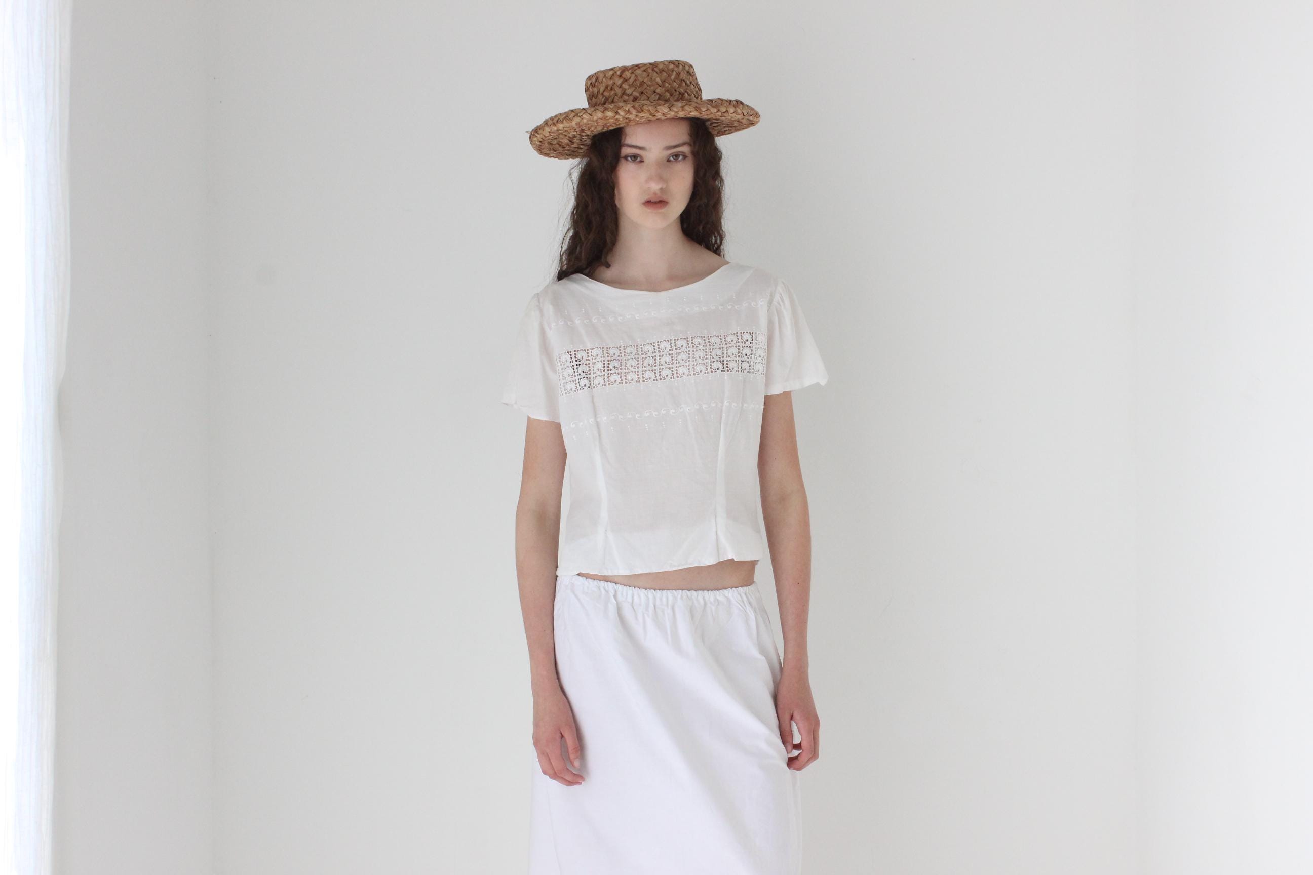 FRENCH COLLECTION Antique Eyelet Cotton Lace Top