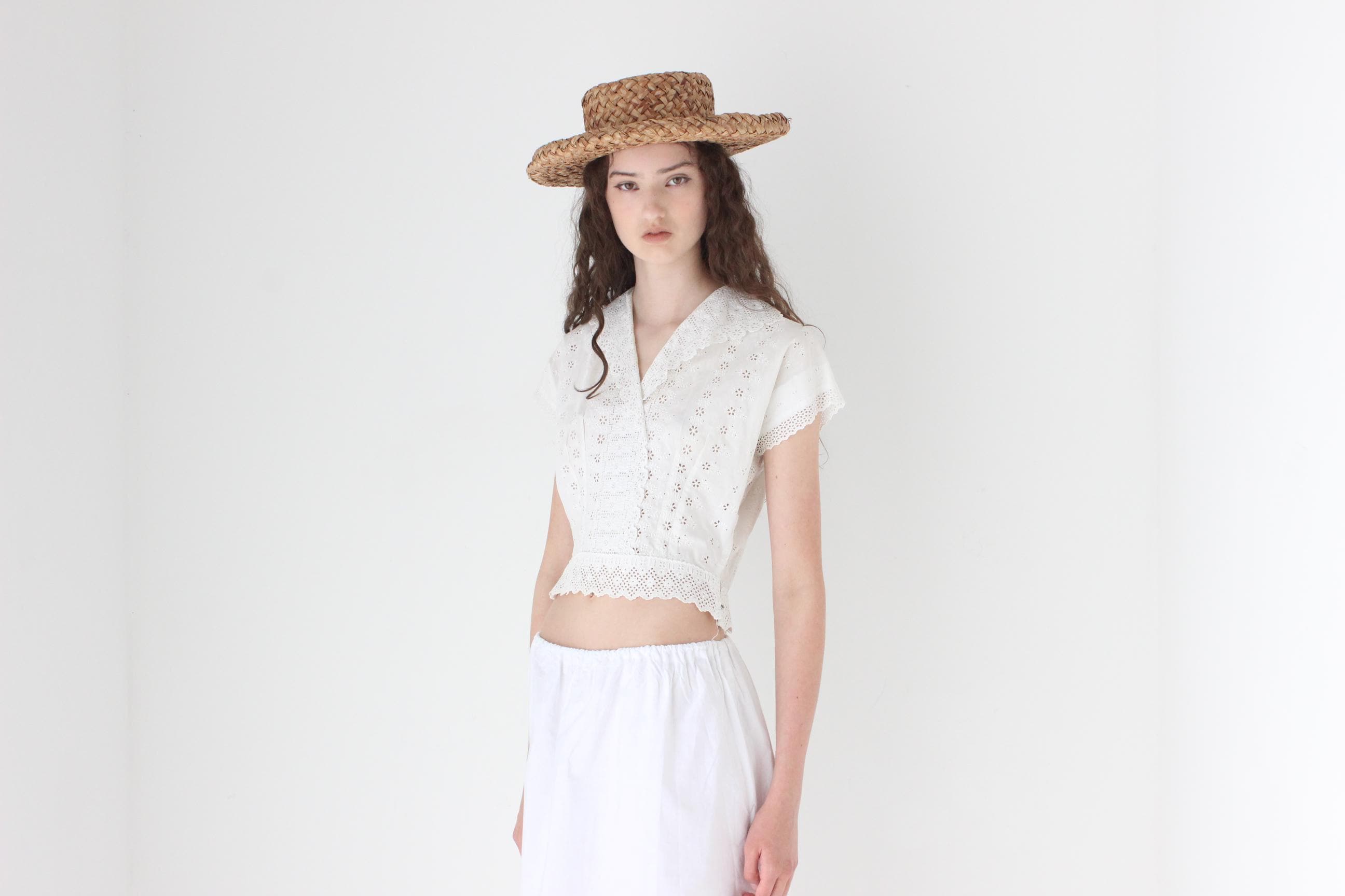 FRENCH COLLECTION Antique Broderie Anglaise Cotton Crop Top