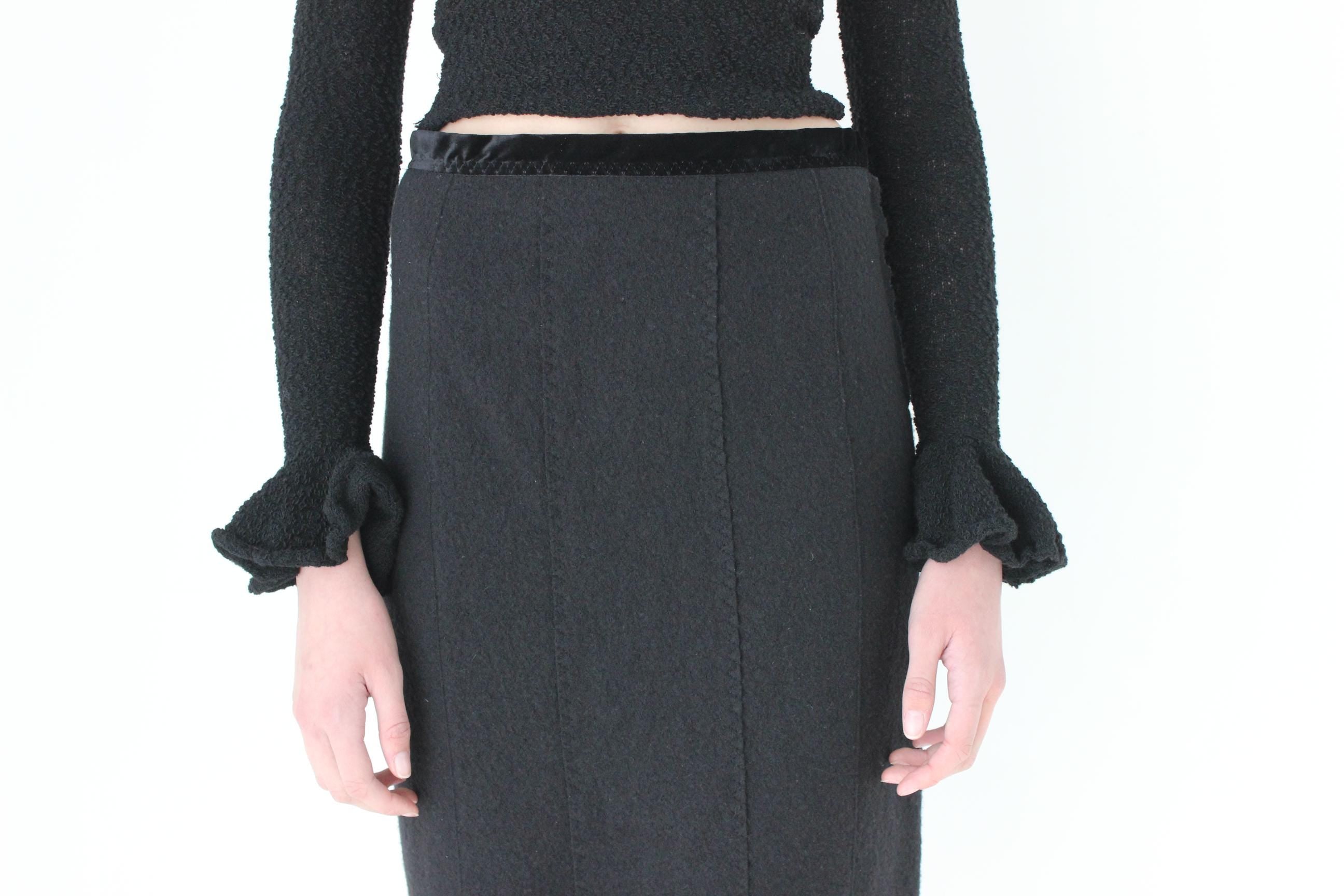 FRENCH COLLECTION 90s Yves Saint Laurent Rive Gauche Boucle Wool Skirt w/ Splits