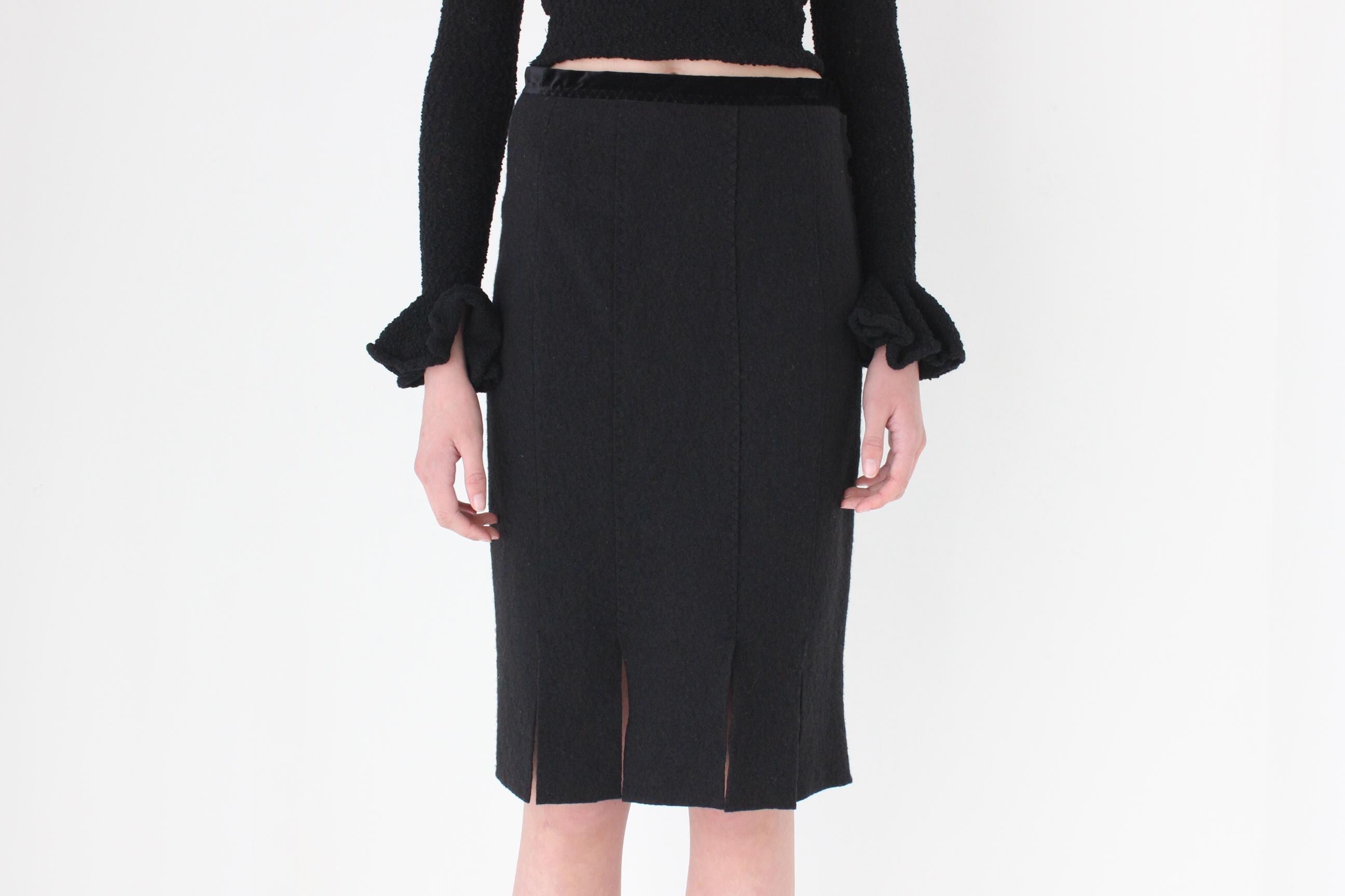 FRENCH COLLECTION 90s Yves Saint Laurent Rive Gauche Boucle Wool Skirt w/ Splits