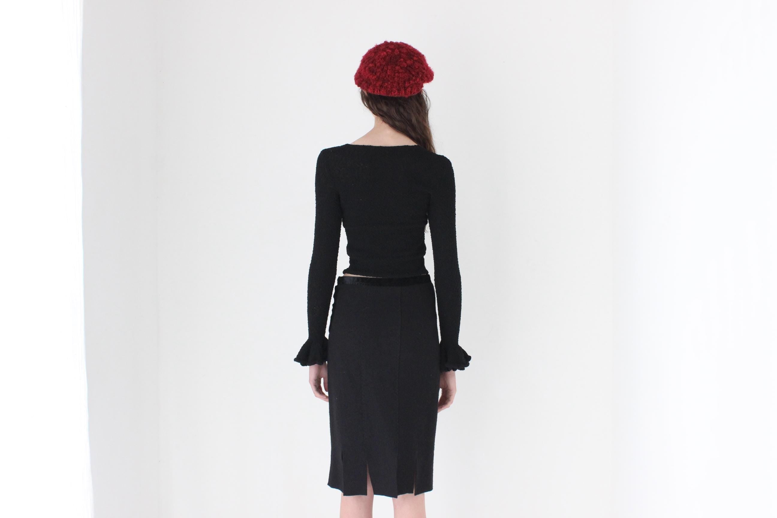 FRENCH COLLECTION 90s Yves Saint Laurent Rive Gauche Boucle Wool Skirt w/ Splits