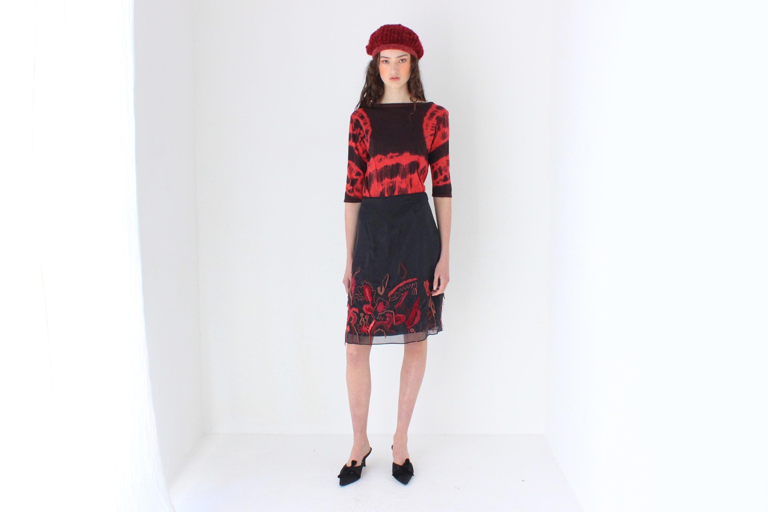 FRENCH COLLECTION Y2K Organza Skirt w/ Abstract 3D Knit