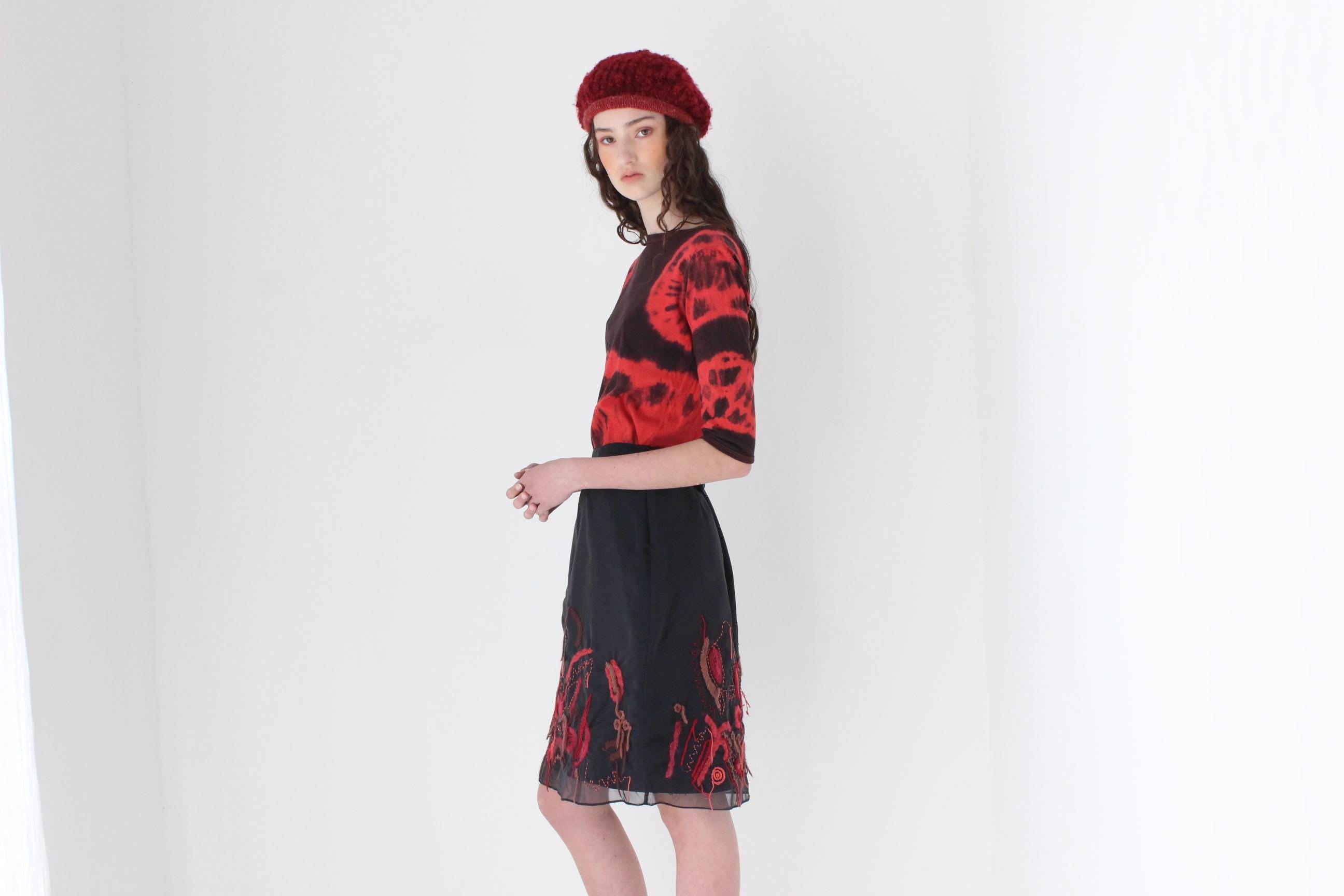 FRENCH COLLECTION Y2K Organza Skirt w/ Abstract 3D Knit