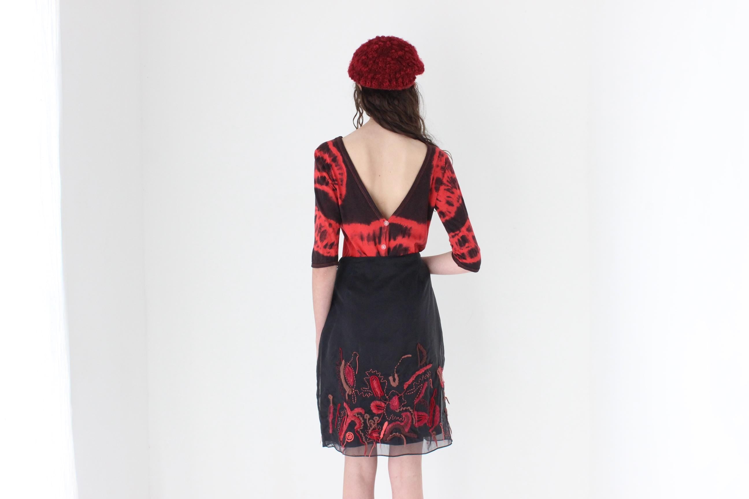 FRENCH COLLECTION Y2K Organza Skirt w/ Abstract 3D Knit