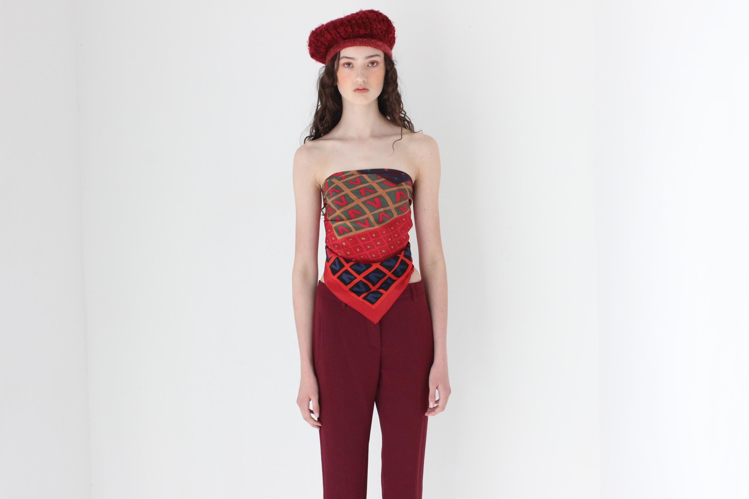 FRENCH COLLECTION 80s Abstract Silk Scarf