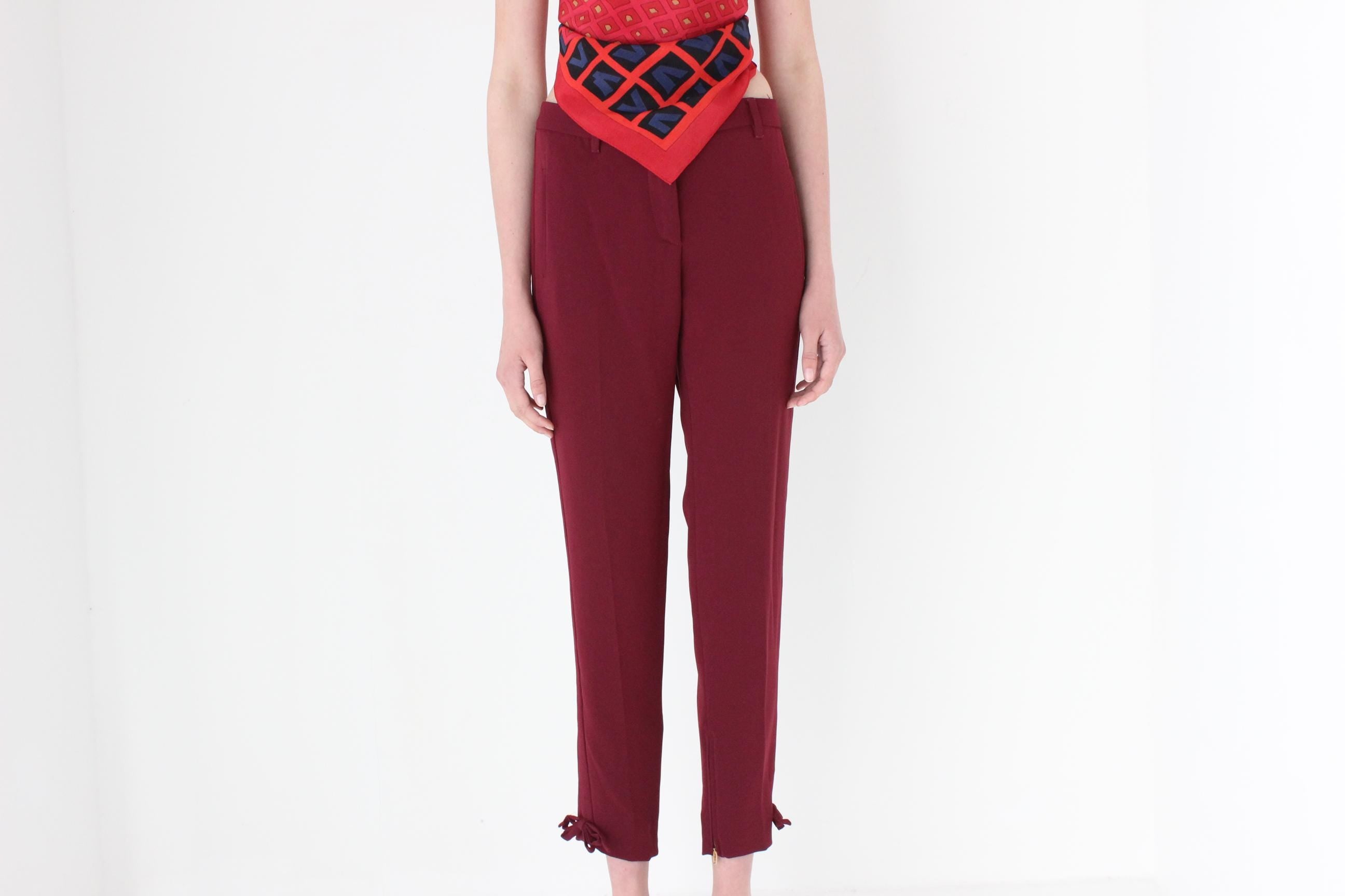 FRENCH COLLECTION 2010s Miu Miu Mulberry Trousers w/ Ankle Bows