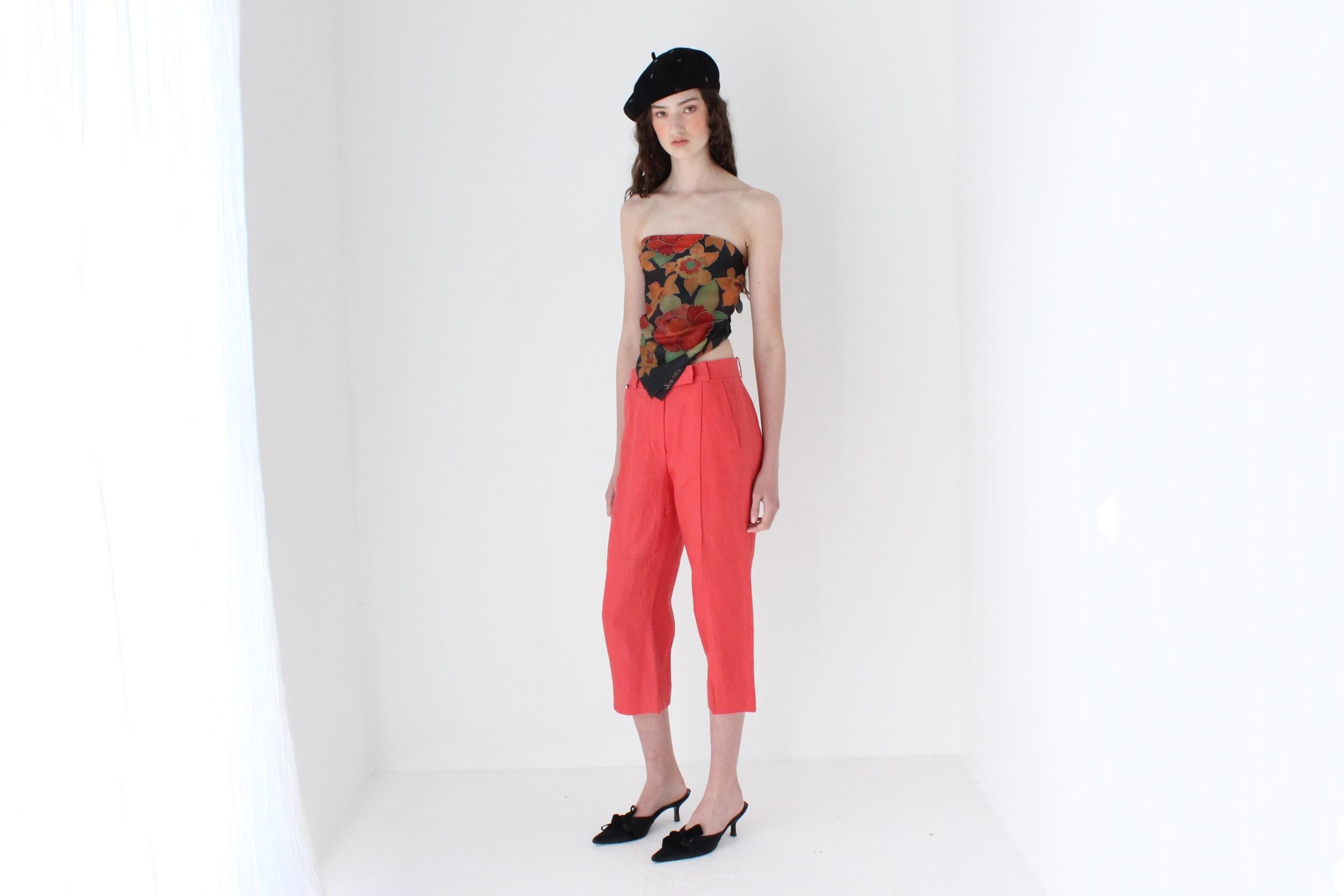 FRENCH COLLECTION 80s Sonia Rykiel Coral Linen Cropped Trousers