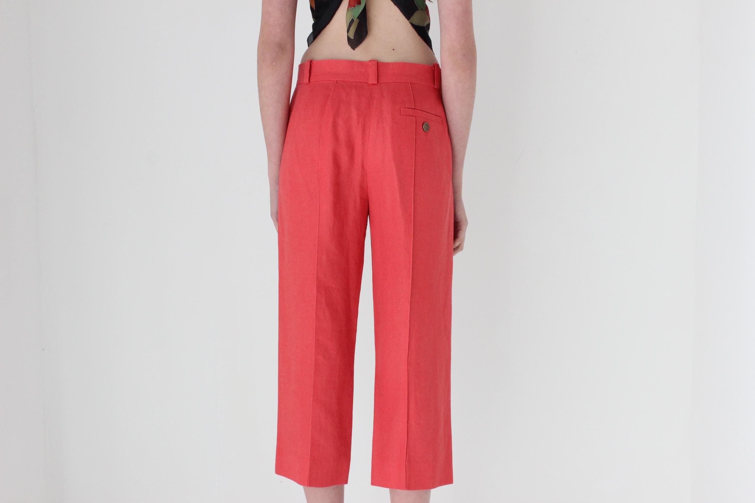 FRENCH COLLECTION 80s Sonia Rykiel Coral Linen Cropped Trousers