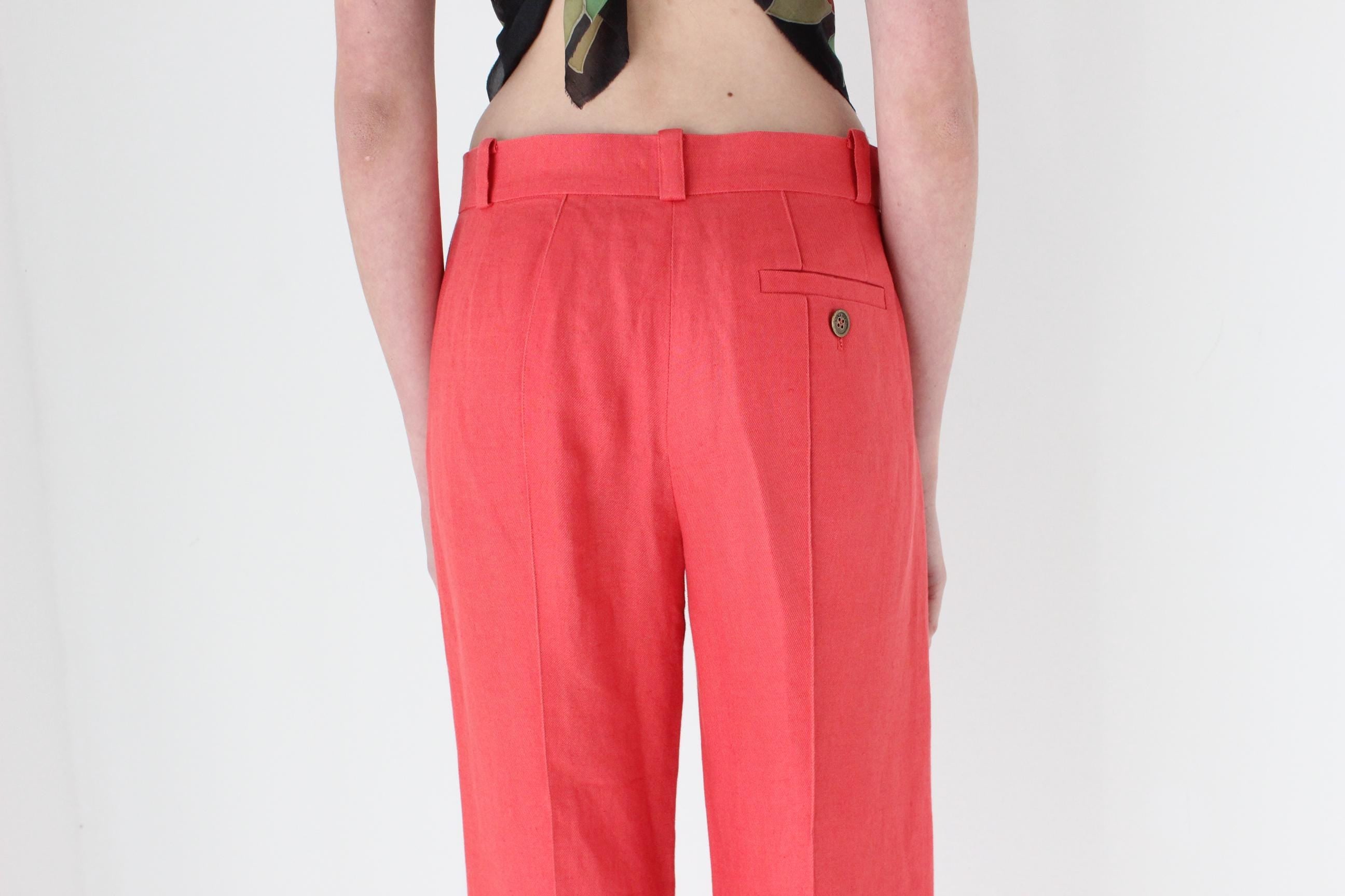 FRENCH COLLECTION 80s Sonia Rykiel Coral Linen Cropped Trousers