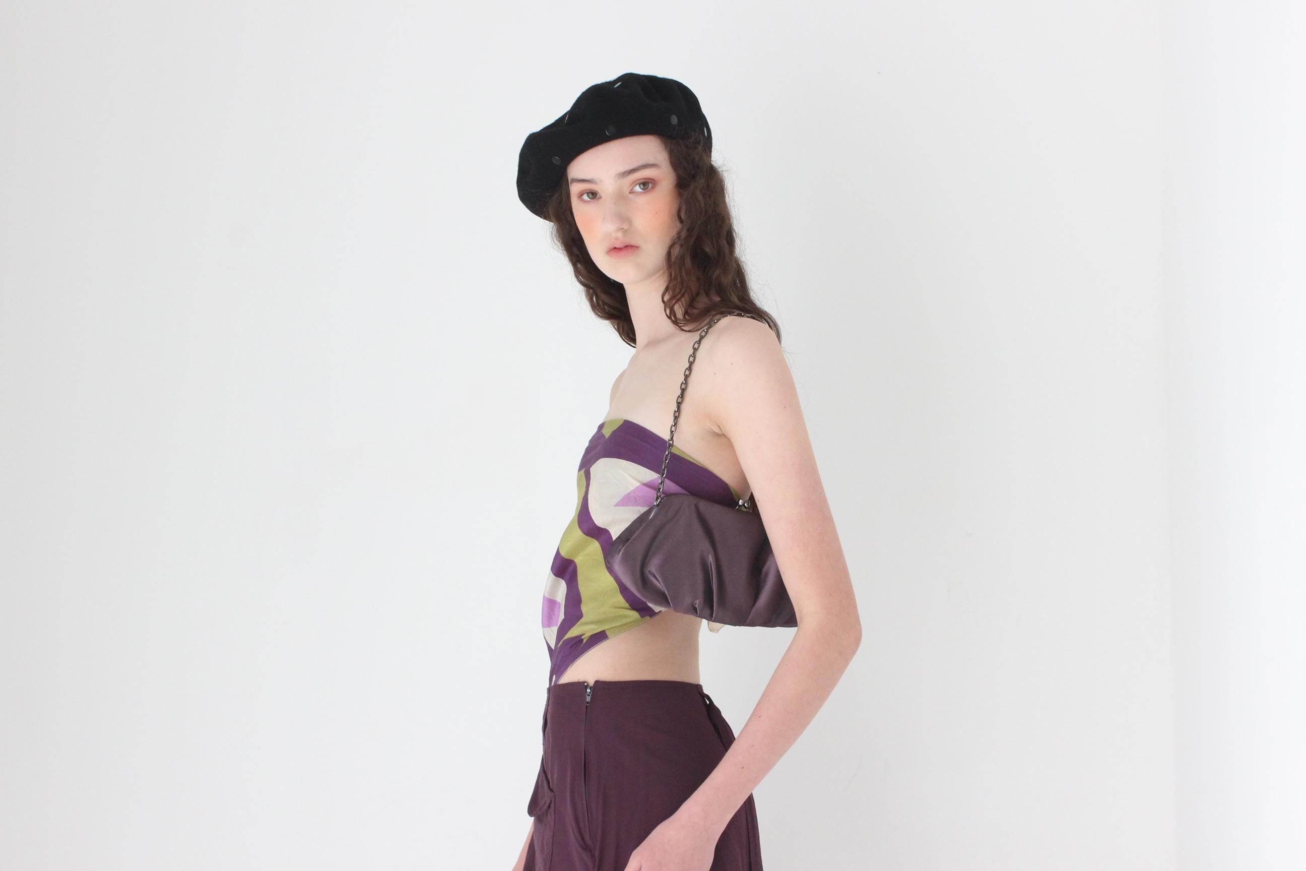 FRENCH COLLECTION Y2K Purple Metallic Taffeta Croissant Bag