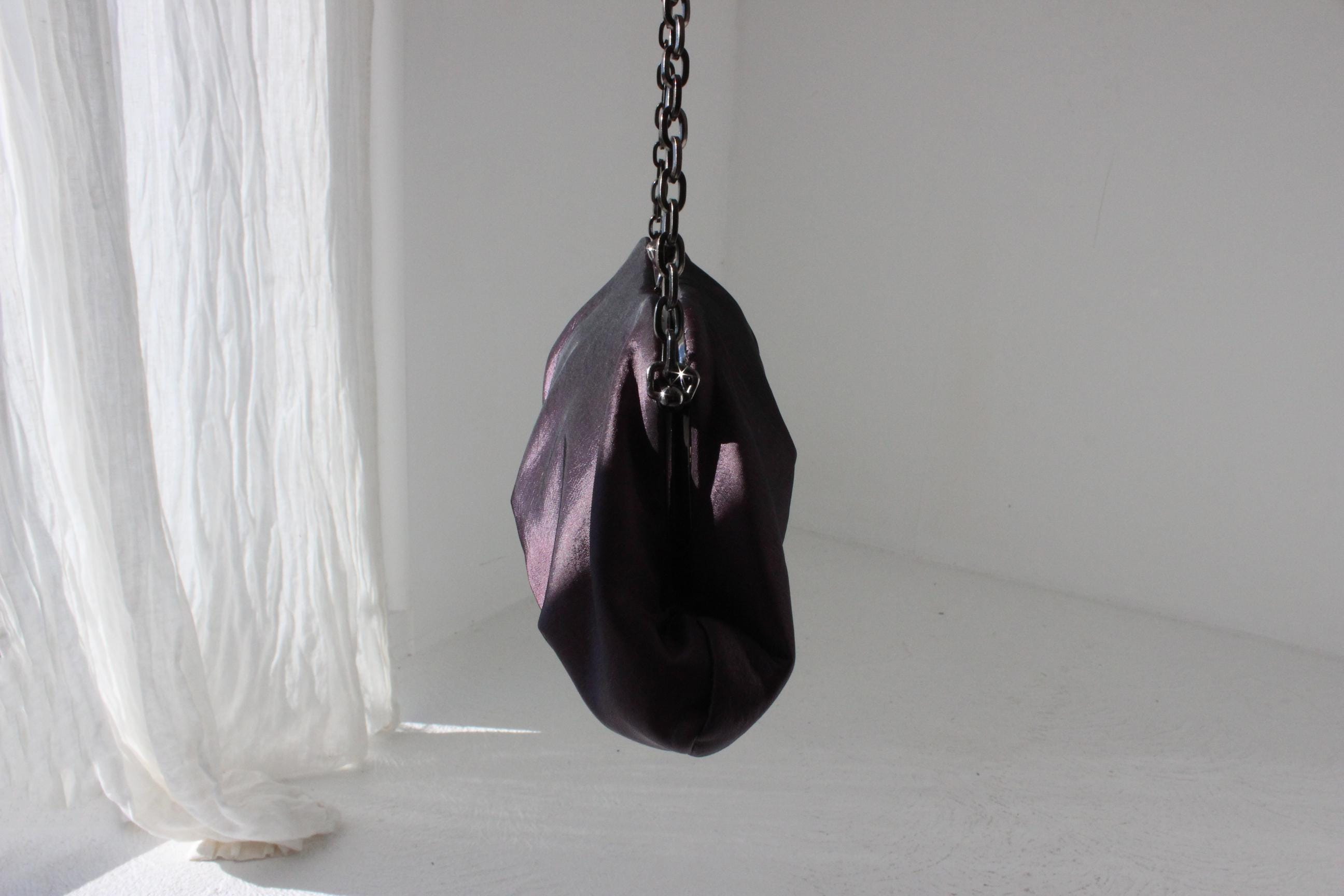 FRENCH COLLECTION Y2K Purple Metallic Taffeta Croissant Bag