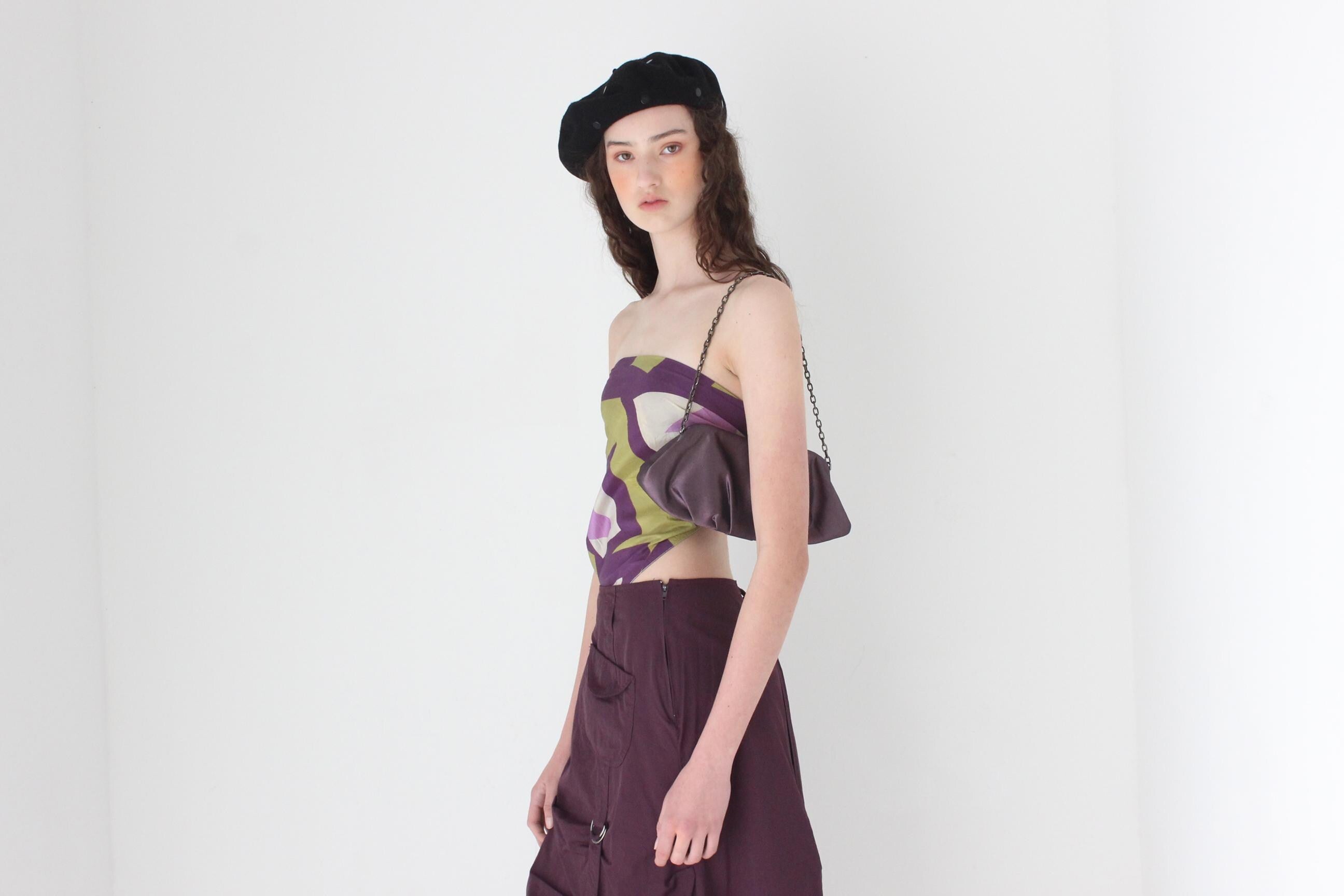 FRENCH COLLECTION Y2K Purple Metallic Taffeta Croissant Bag