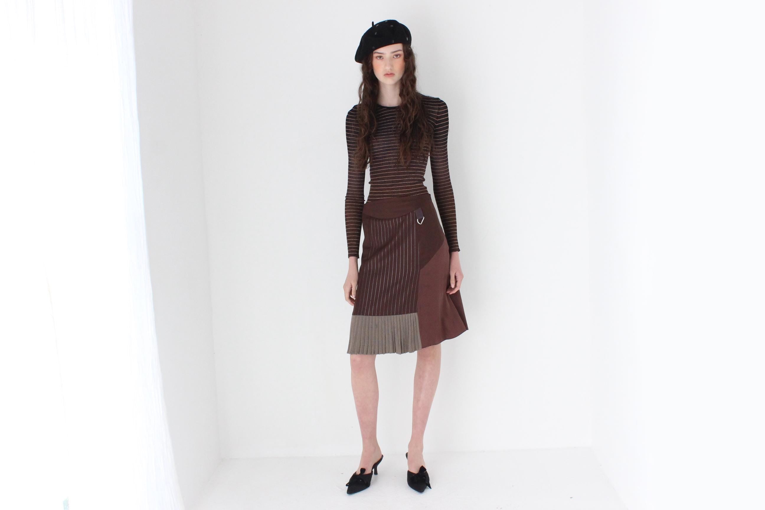 FRENCH COLLECTION 90s Christian Lacroix Chocolate 'Mixed Media' Kilt Skirt