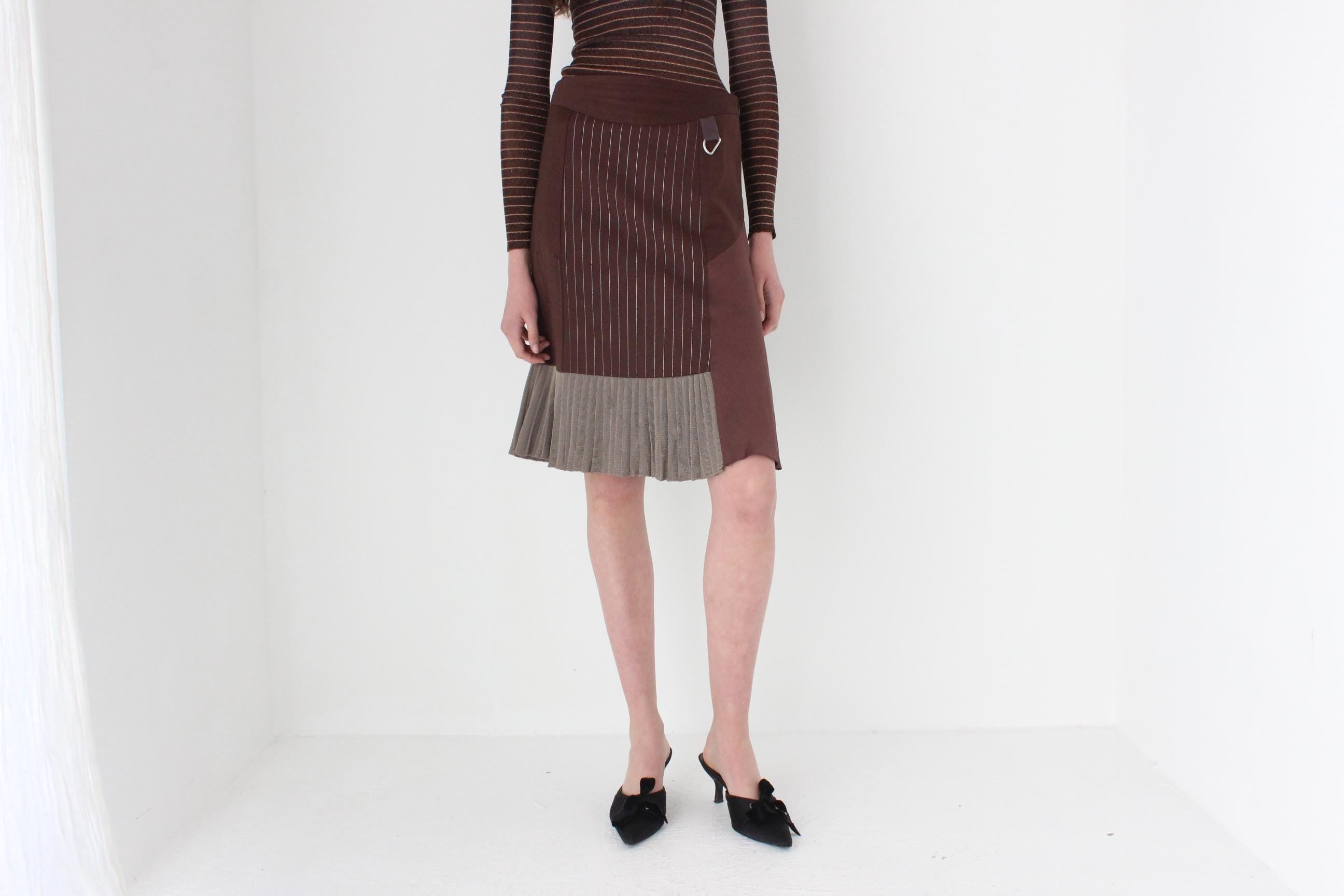 FRENCH COLLECTION 90s Christian Lacroix Chocolate 'Mixed Media' Kilt Skirt