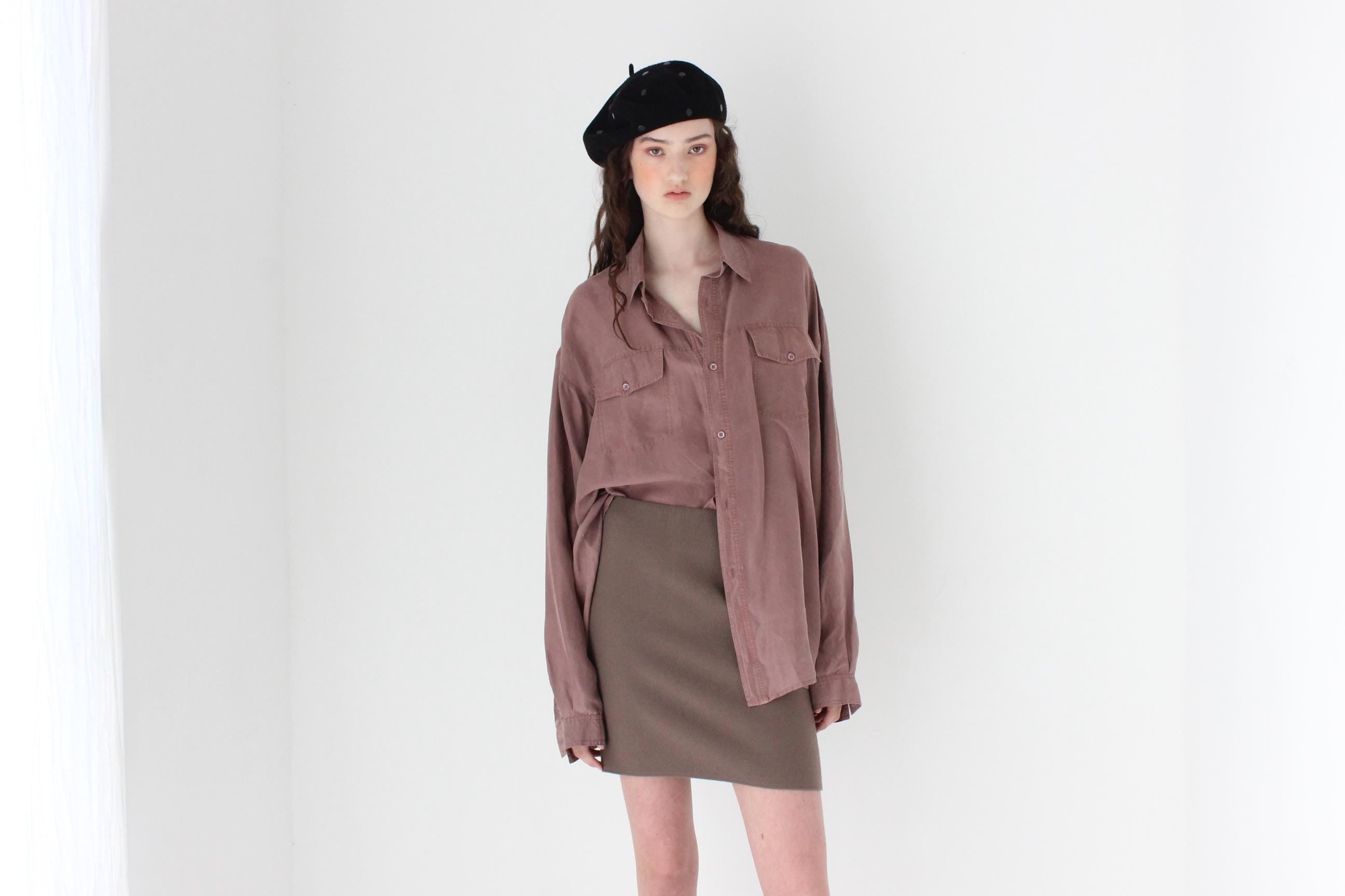 FRENCH COLLECTION 80s Oversized Mauve Silk Shirt