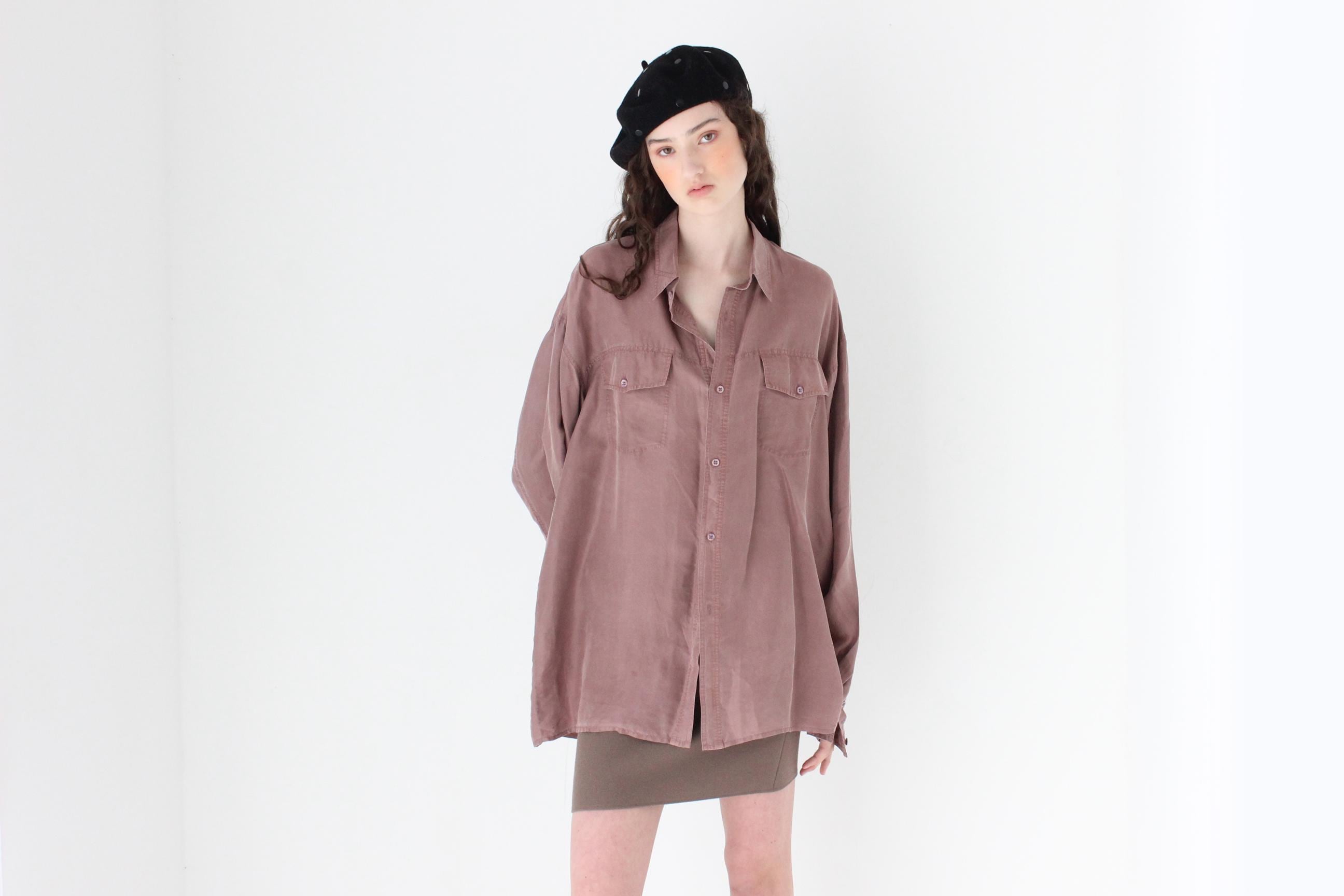 FRENCH COLLECTION 80s Oversized Mauve Silk Shirt
