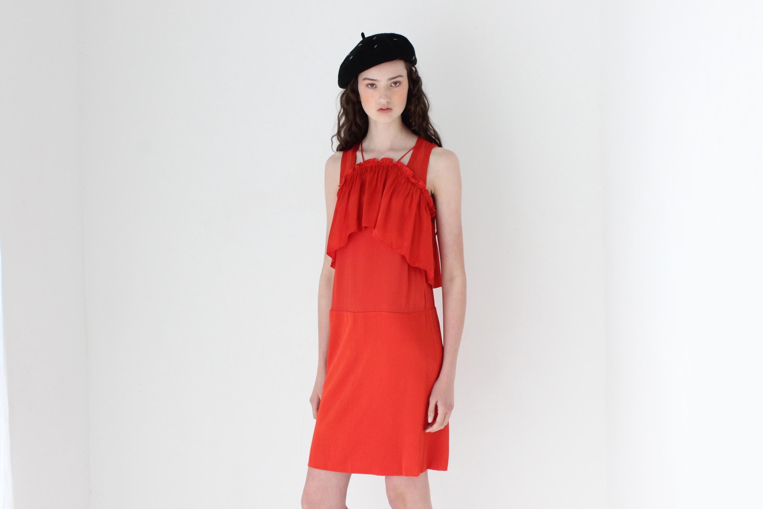 FRENCH COLLECTION 2000s Sonia Rykiel Layered Coral Ruffle Dress