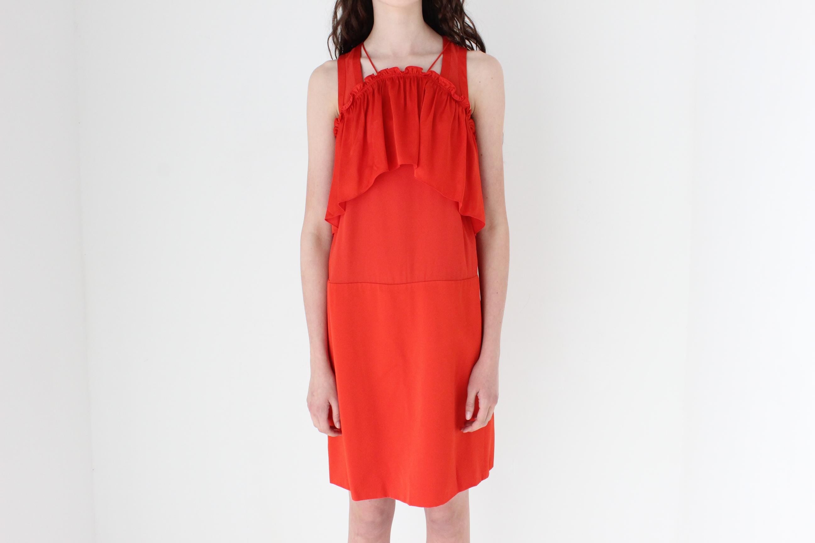 FRENCH COLLECTION 2000s Sonia Rykiel Layered Coral Ruffle Dress