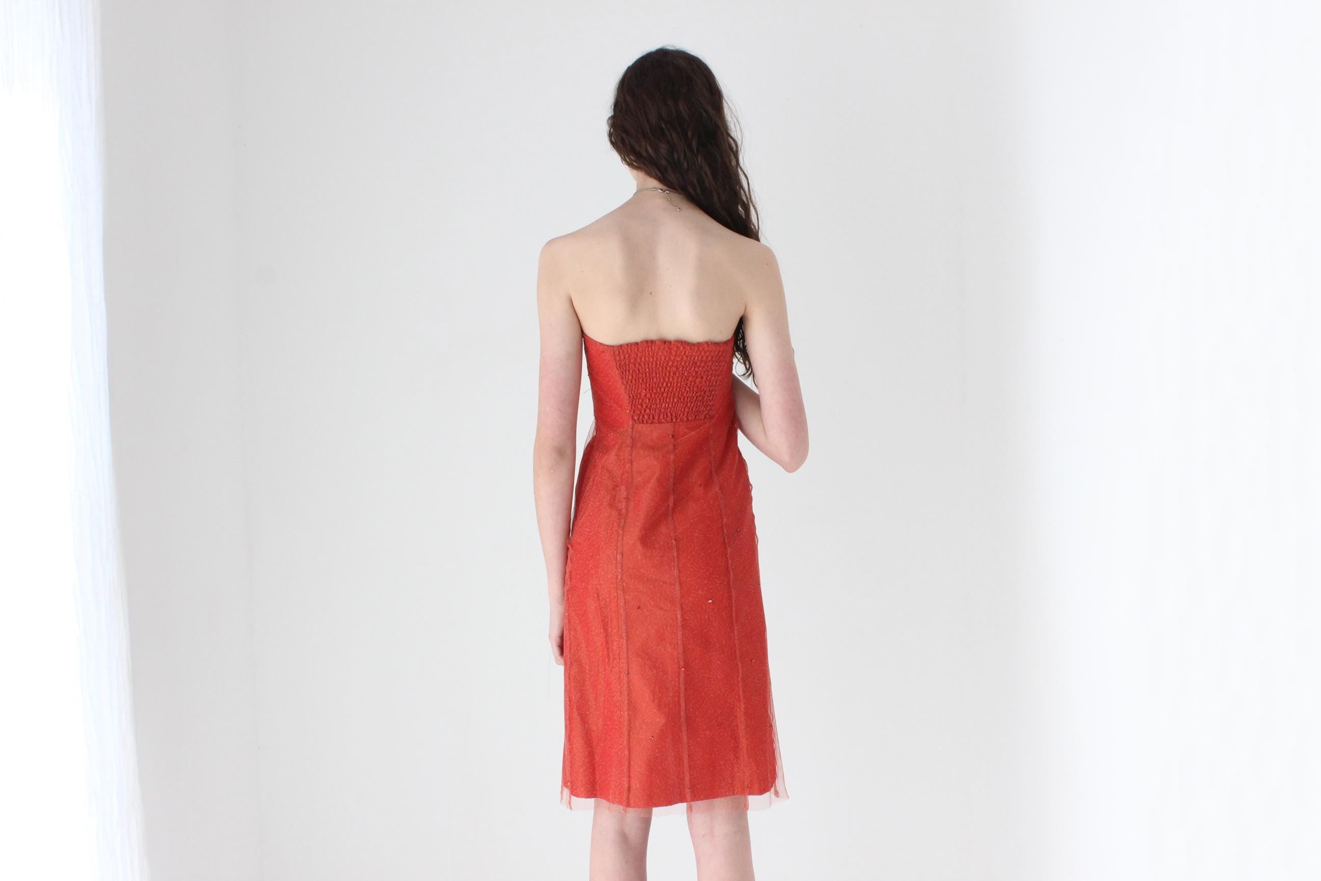 FRENCH COLLECTION 90s Tulle Mesh & Taffeta Strapless Carrie Cocktail Dress