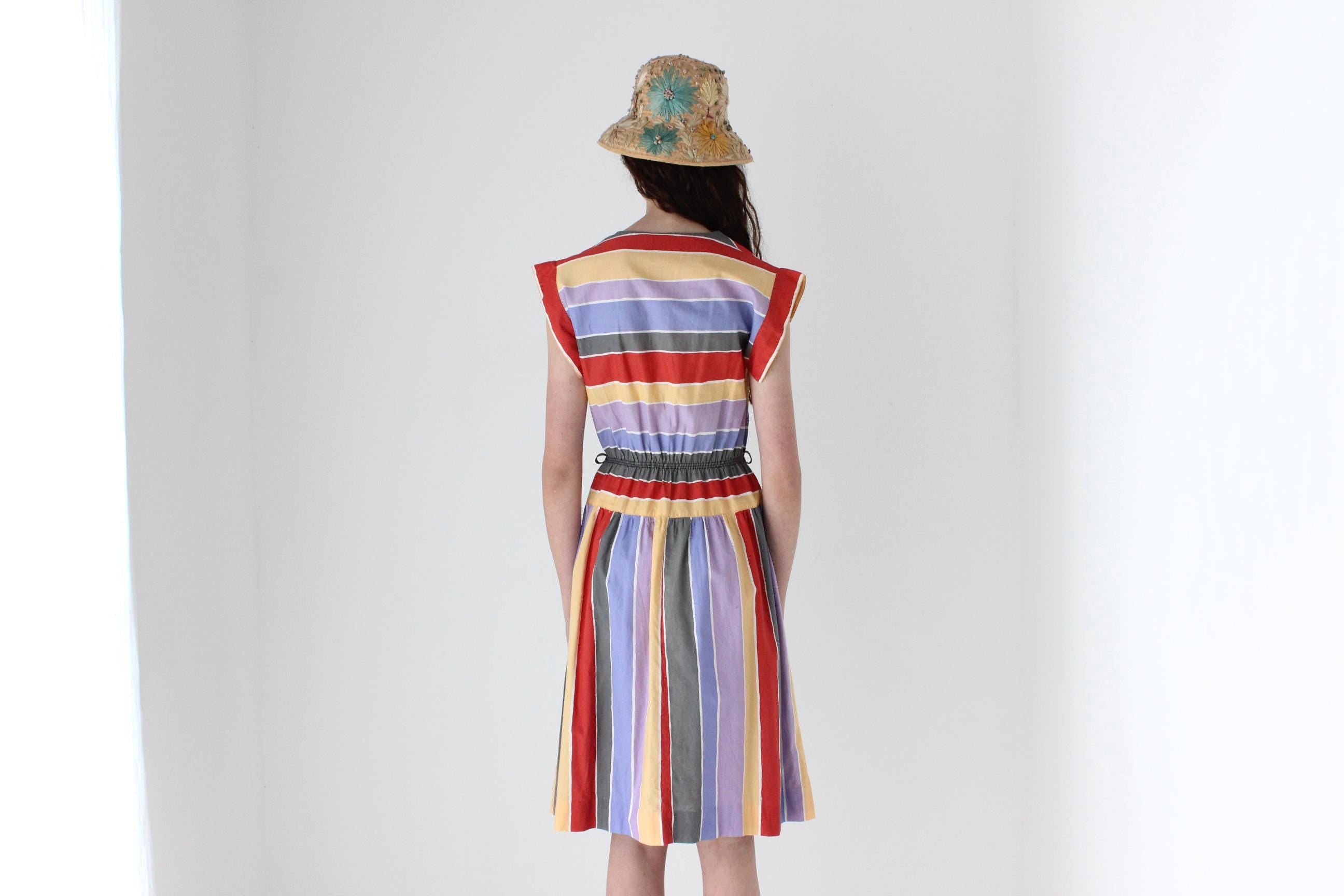 FRENCH COLLECTION 80s French Designer Rainbow Striped Sun Dress