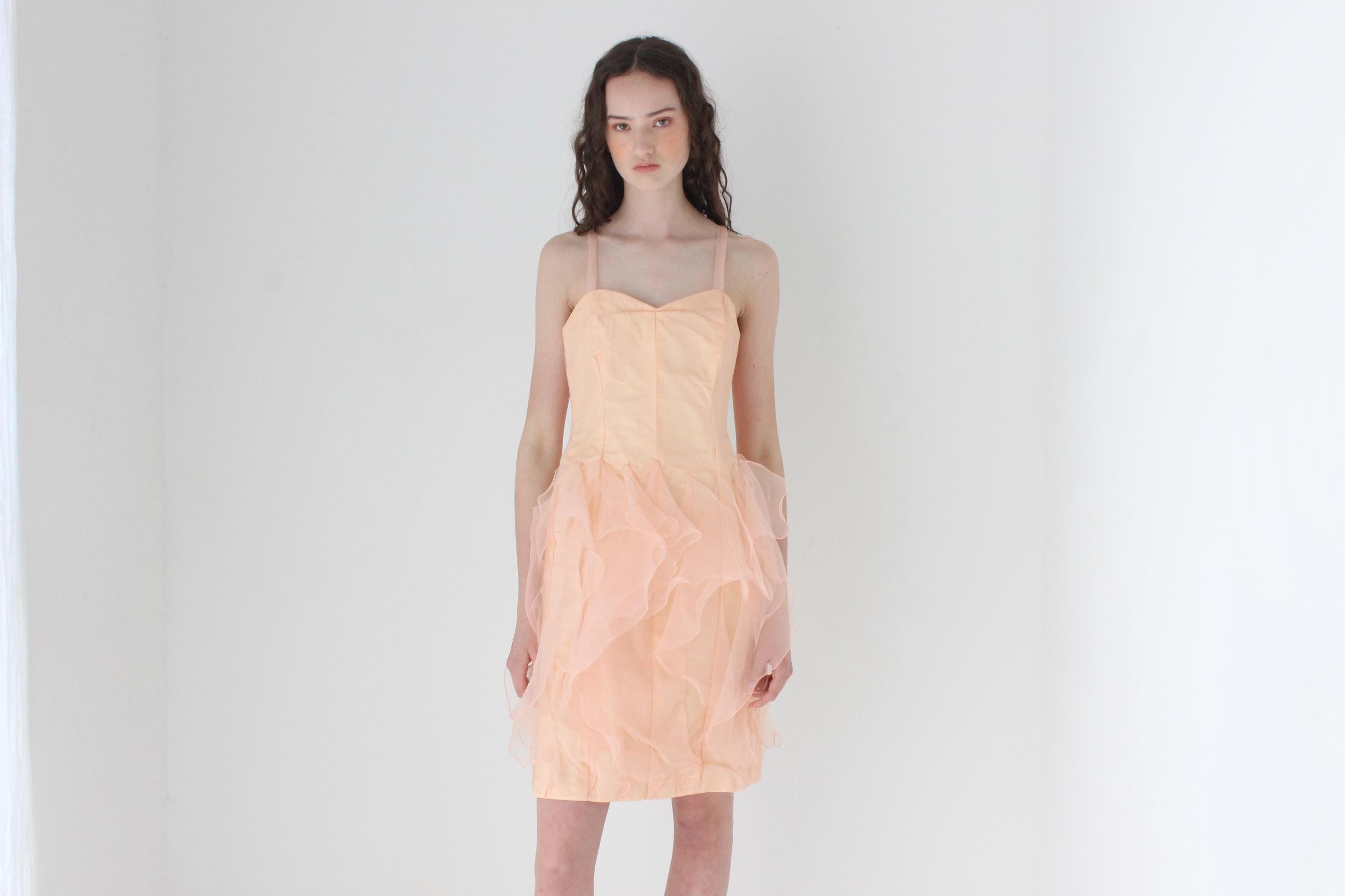 FRENCH COLLECTION 80s Pastel Organza Drop Waist Jellyfish Ruffle Dress