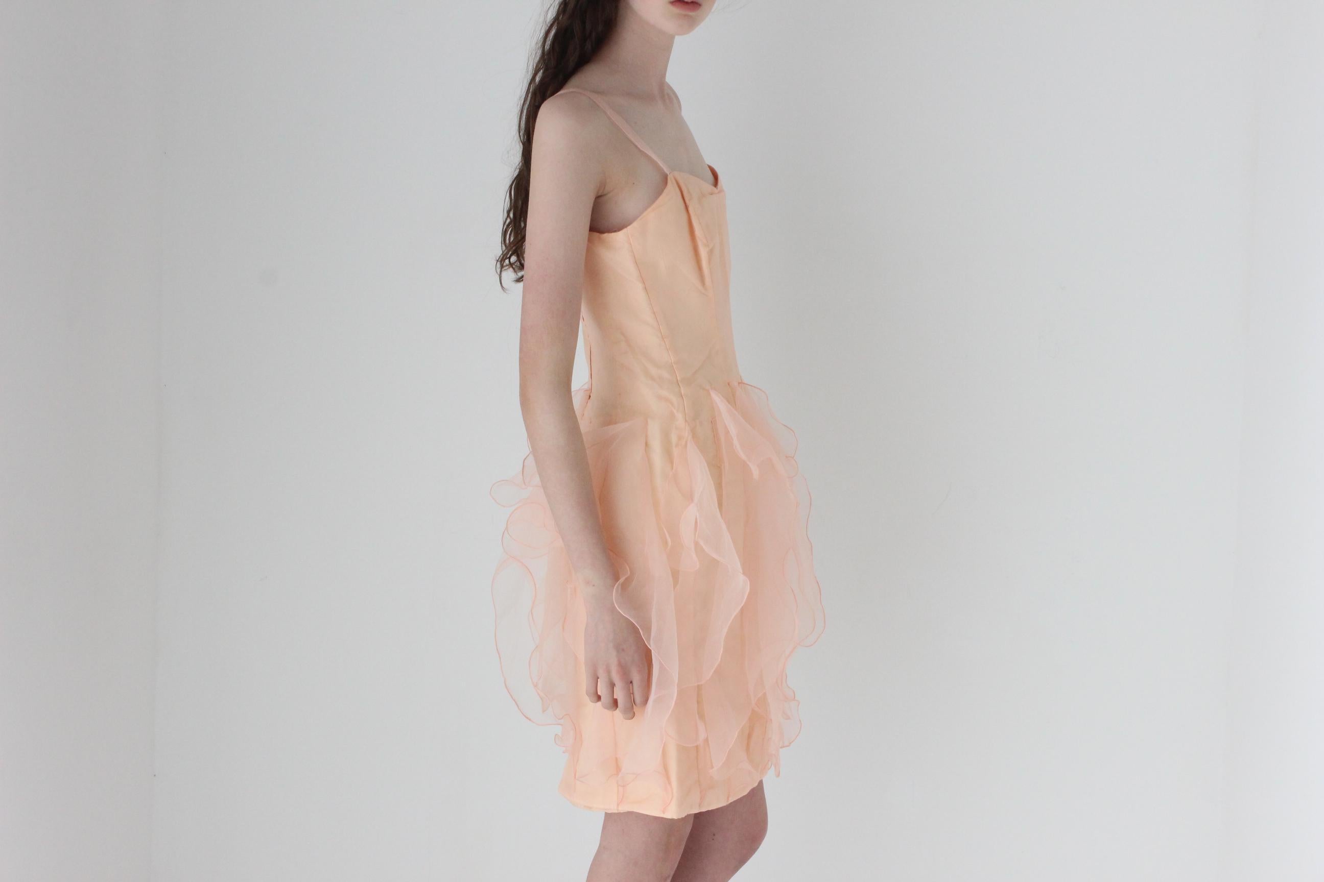 FRENCH COLLECTION 80s Pastel Organza Drop Waist Jellyfish Ruffle Dress