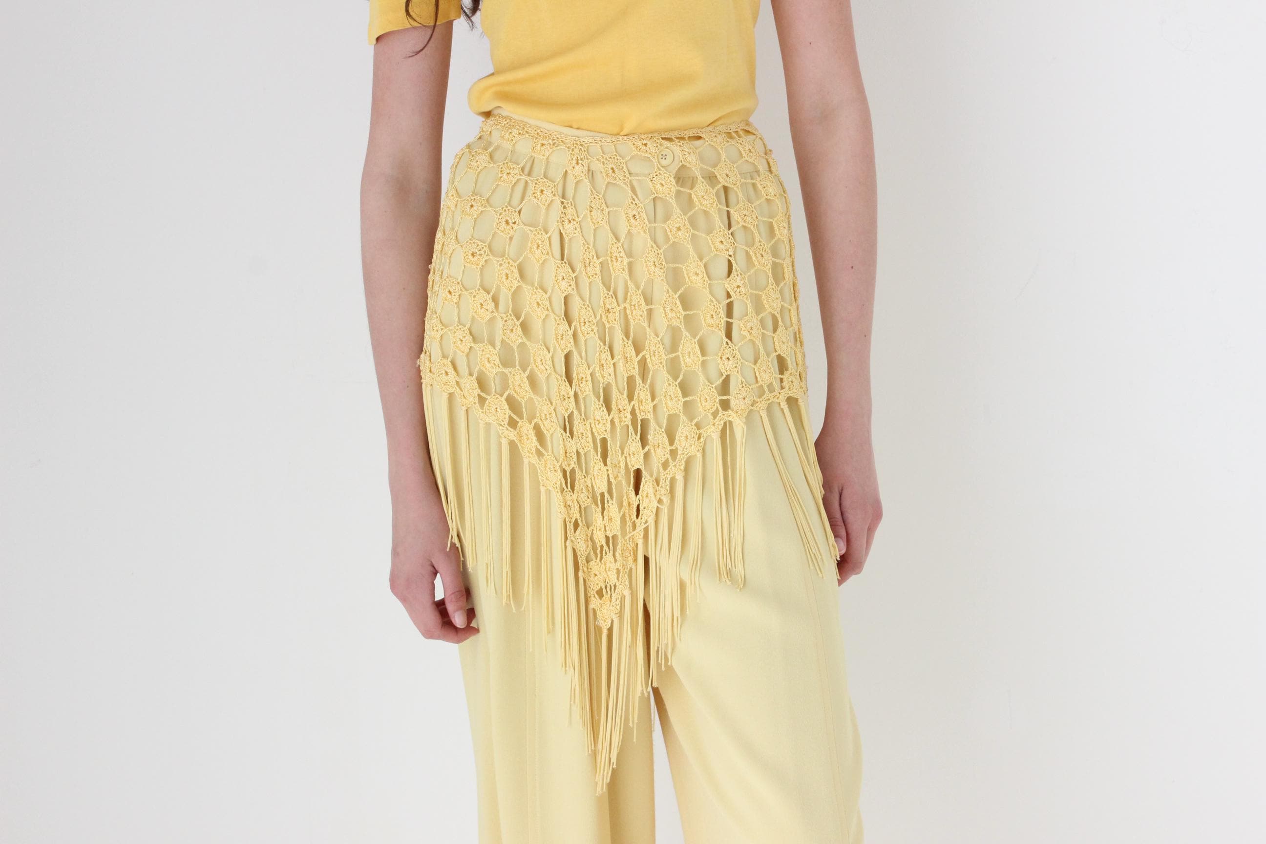 FRENCH COLLECTION Y2K Crochet & Fringe Skirt or Layering Piece