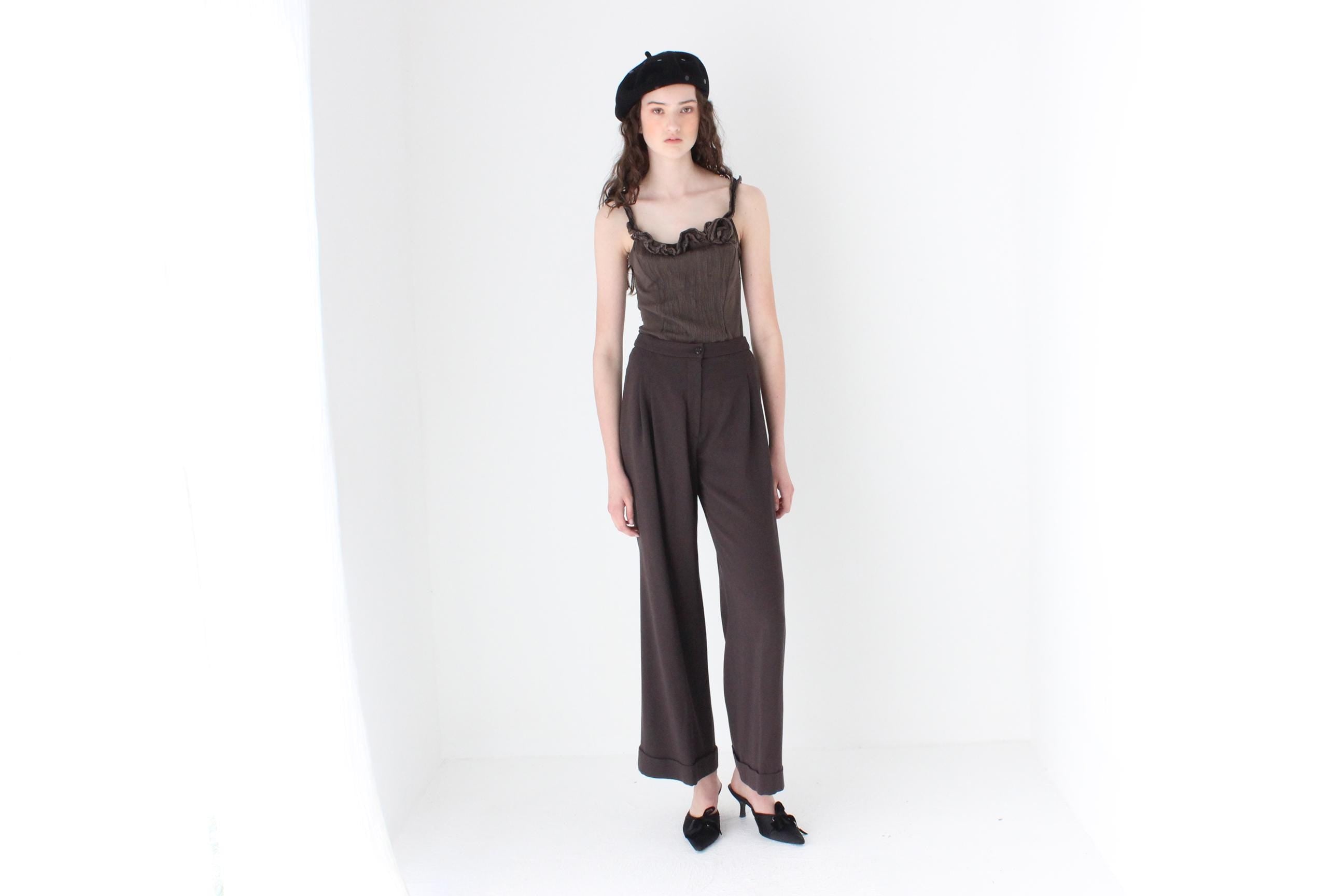 FRENCH COLLECTION 90s Christian Lacroix Pure Wool Chocolate Wide Leg Trousers