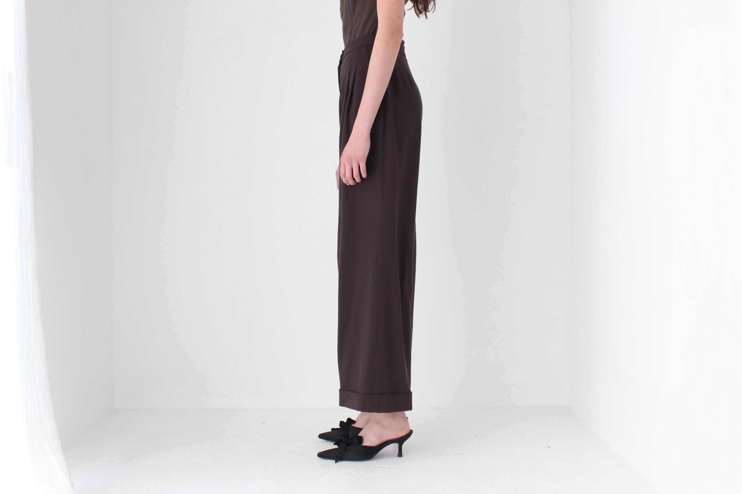 FRENCH COLLECTION 90s Christian Lacroix Pure Wool Chocolate Wide Leg Trousers
