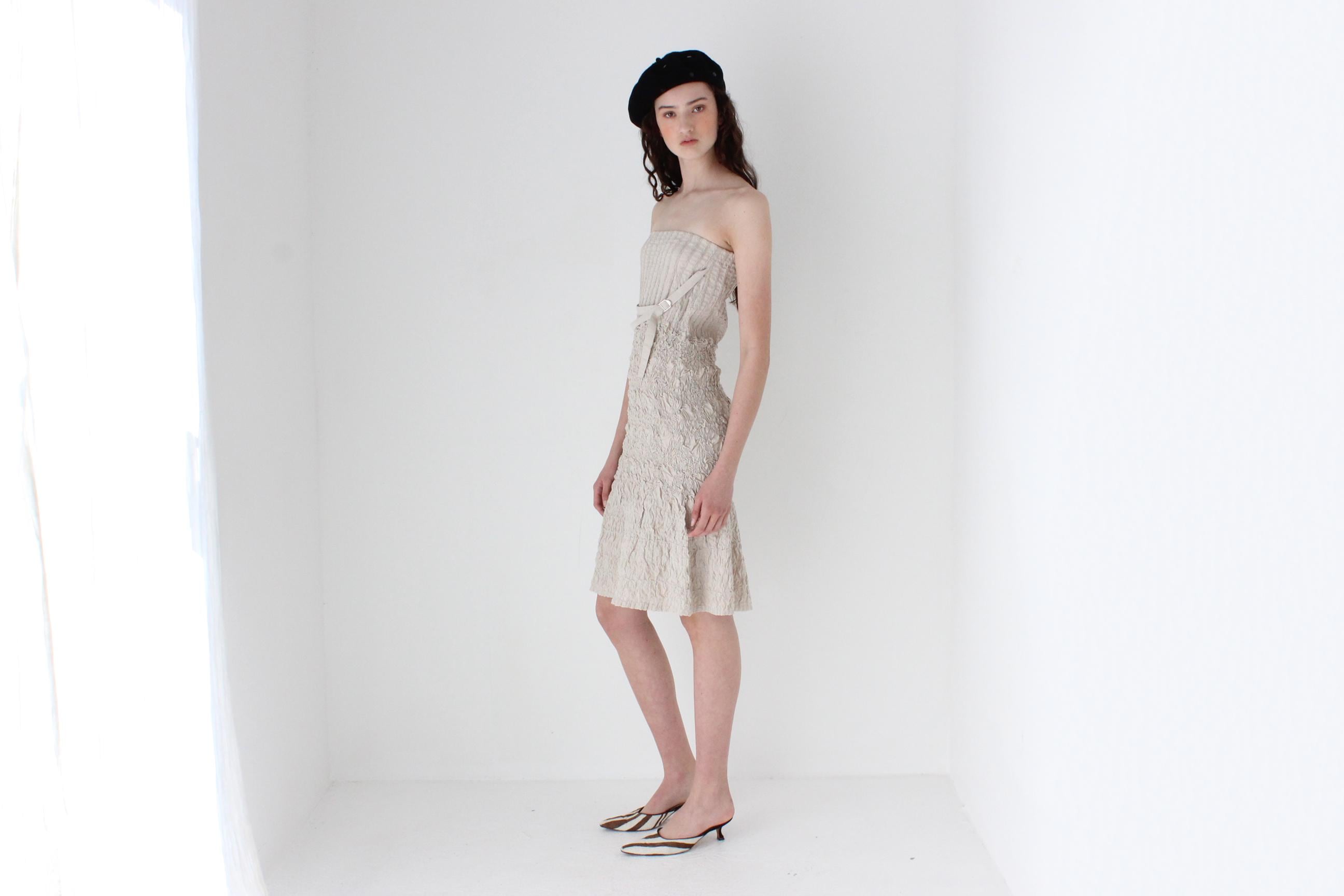 FRENCH COLLECTION Y2K Smocked Textured 3D Strapless Dress or Skirt