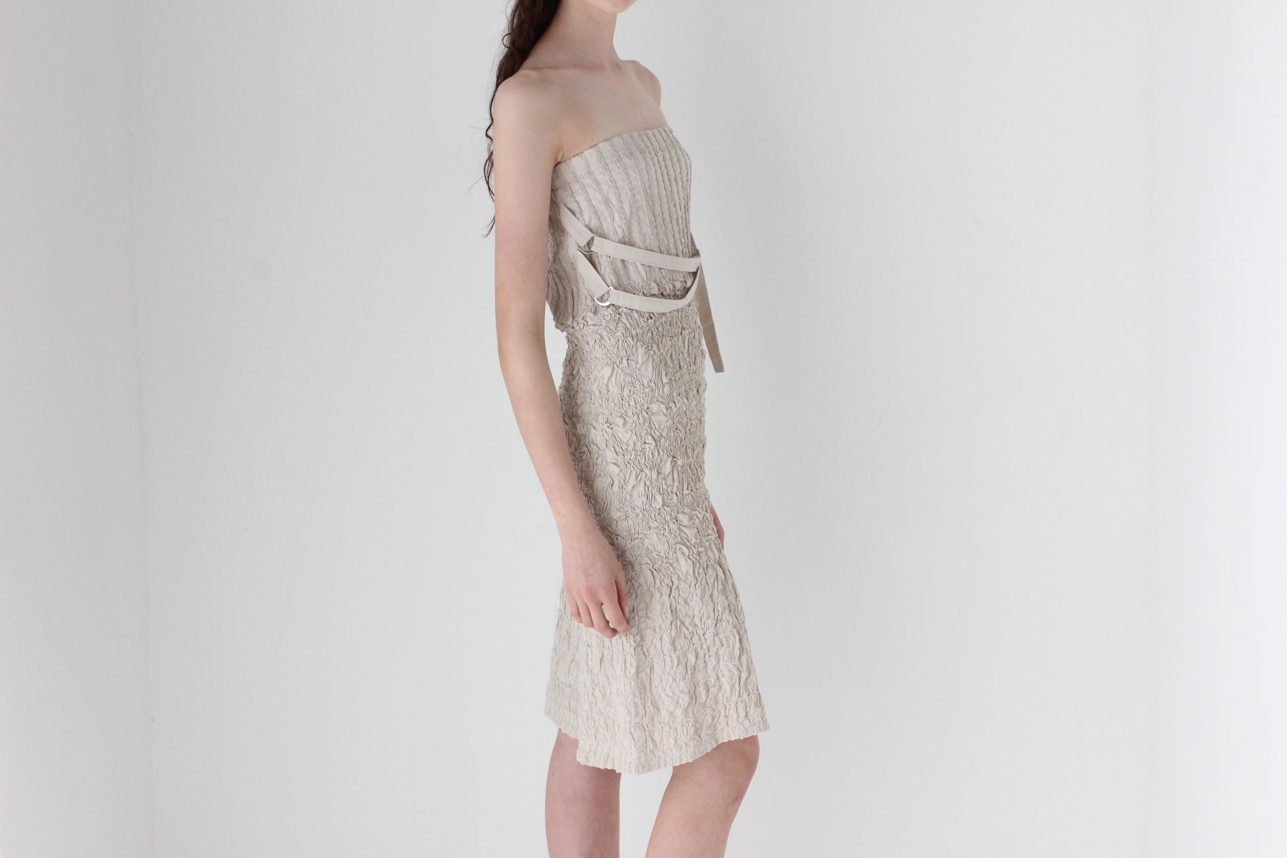 FRENCH COLLECTION Y2K Smocked Textured 3D Strapless Dress or Skirt