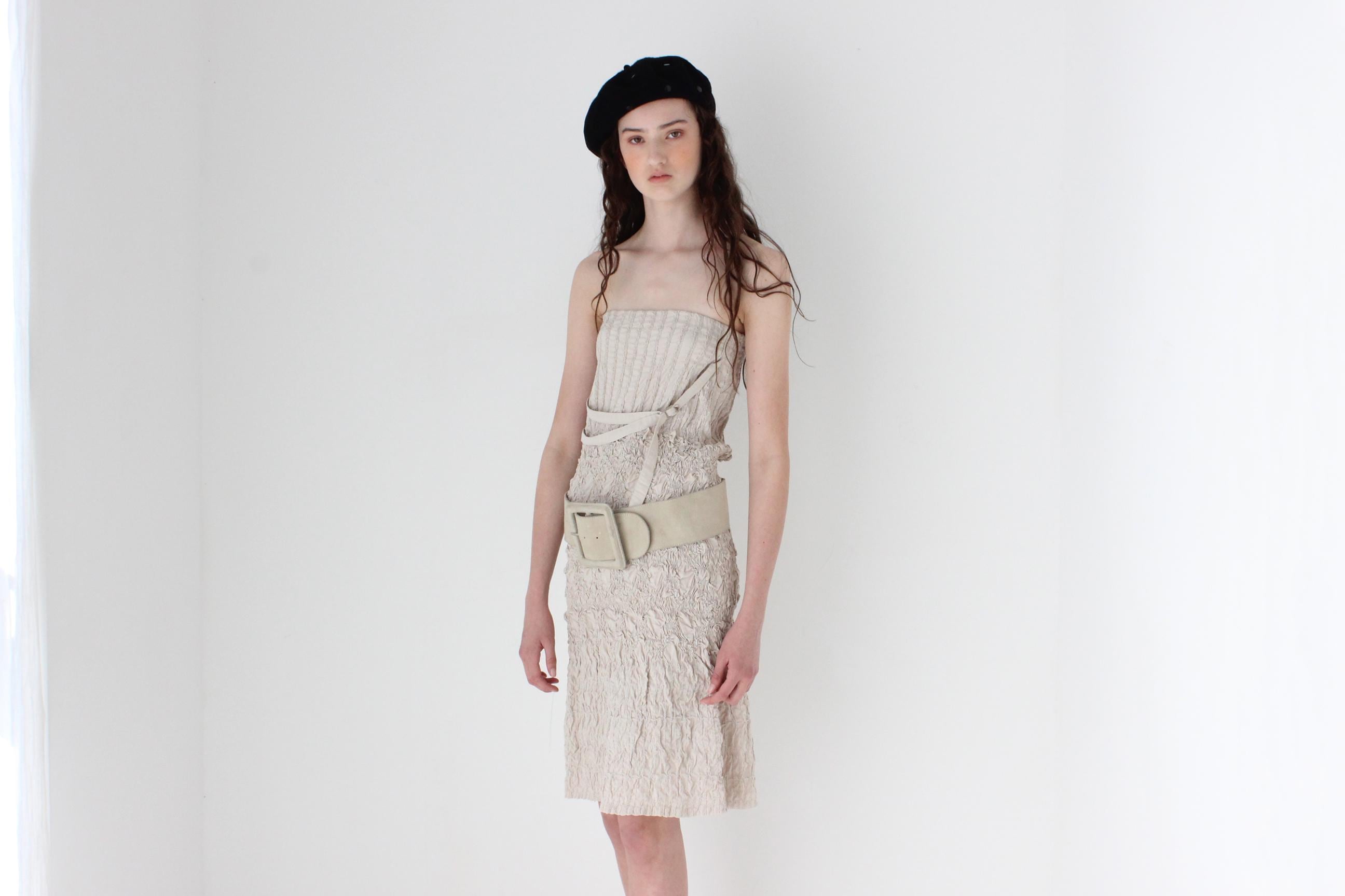 FRENCH COLLECTION 80s Beige Suede Belt w/ Oversized Buckle