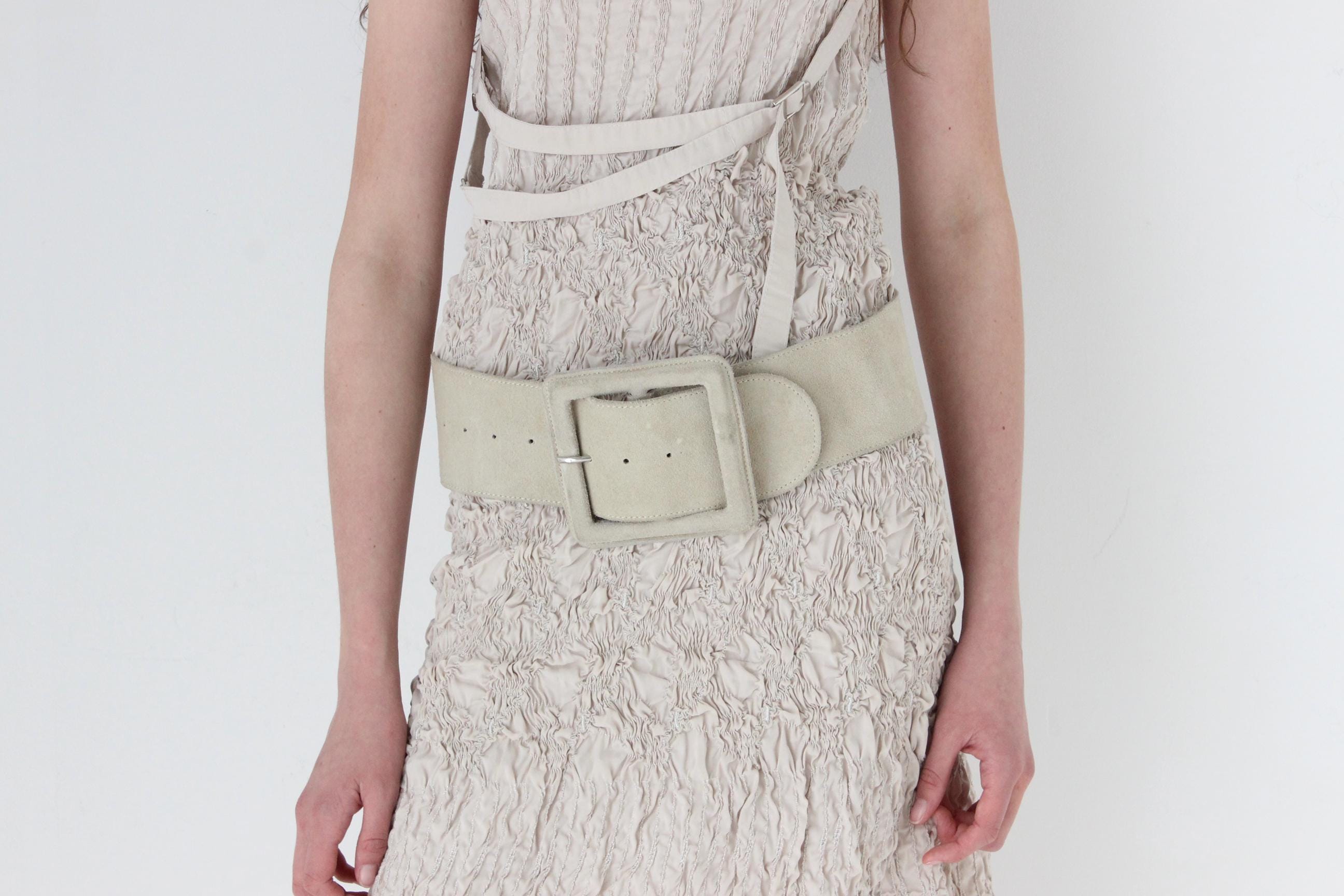 FRENCH COLLECTION 80s Beige Suede Belt w/ Oversized Buckle